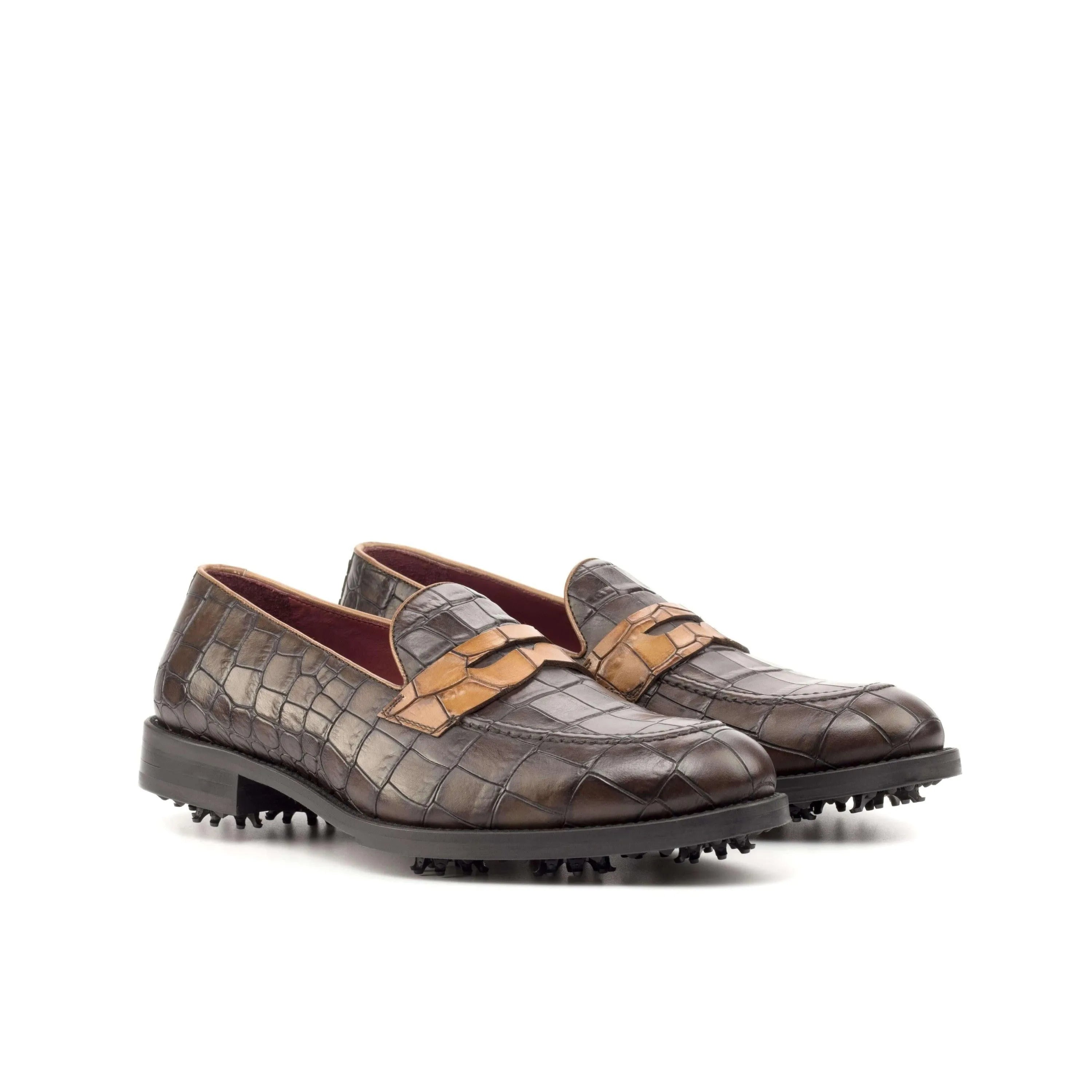 Brown painted croco loafer golf shoes 1918 II back view