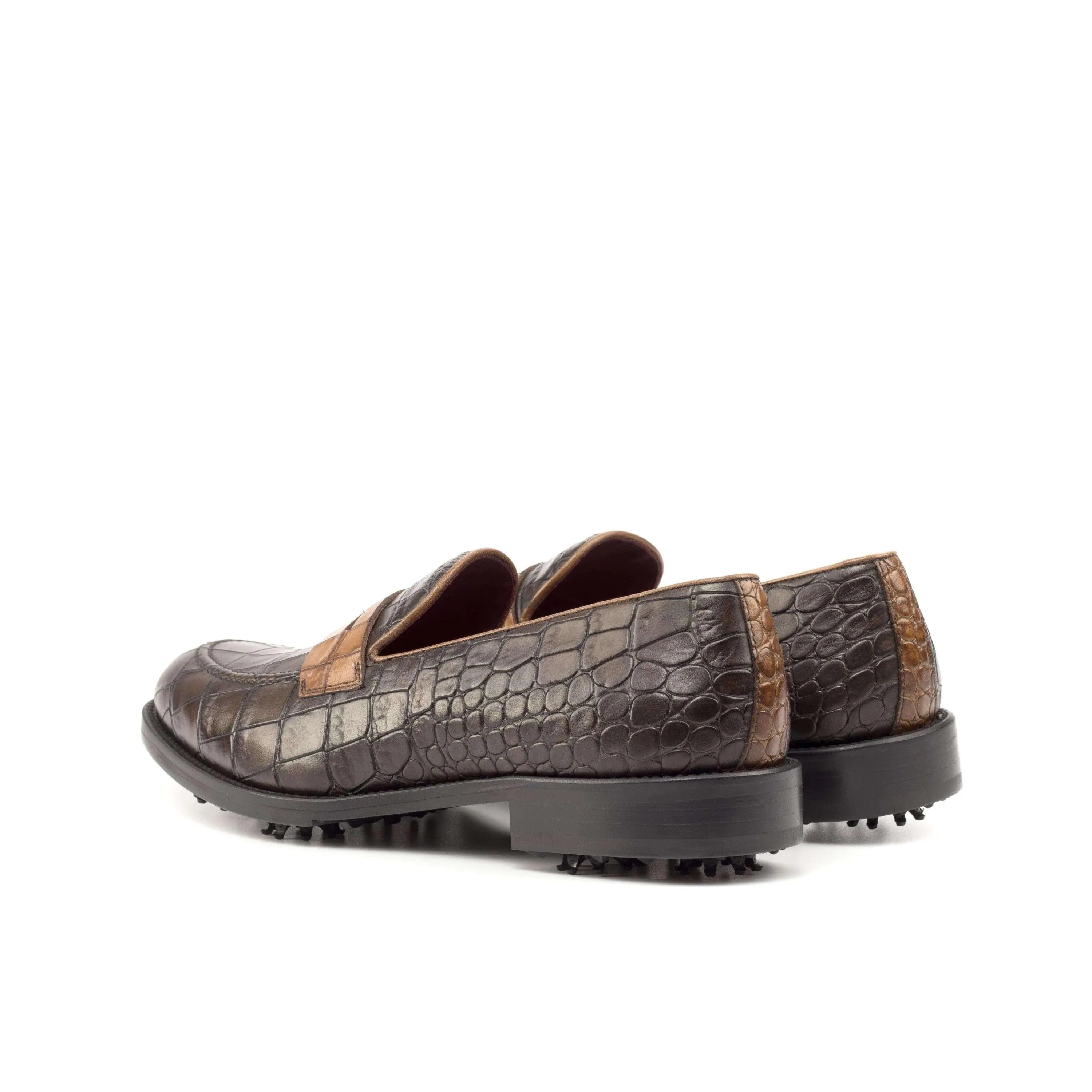 Brown painted croco loafer golf shoes 1918 model back view