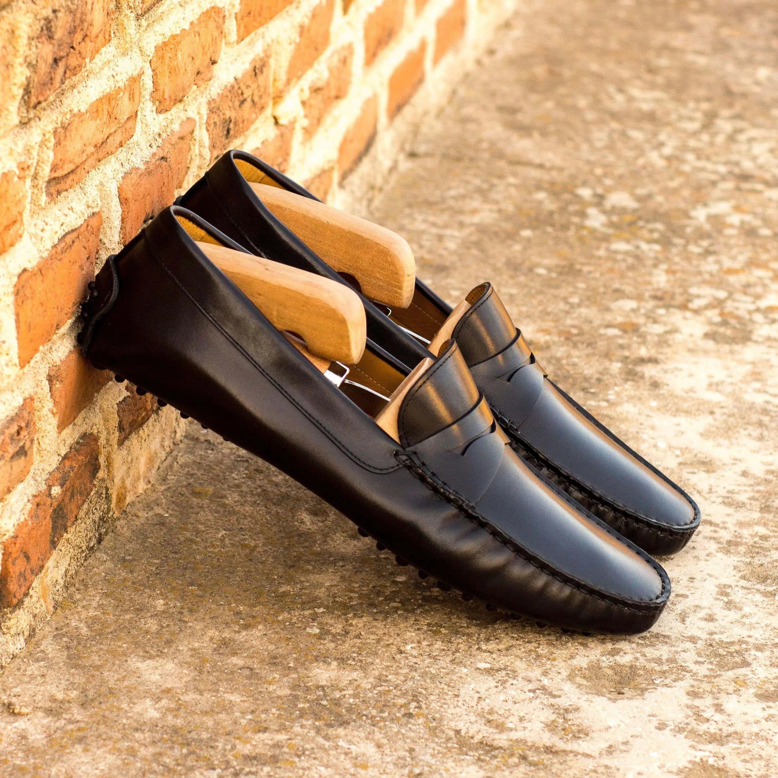 1963 Driver black leather driving loafers with shoe trees