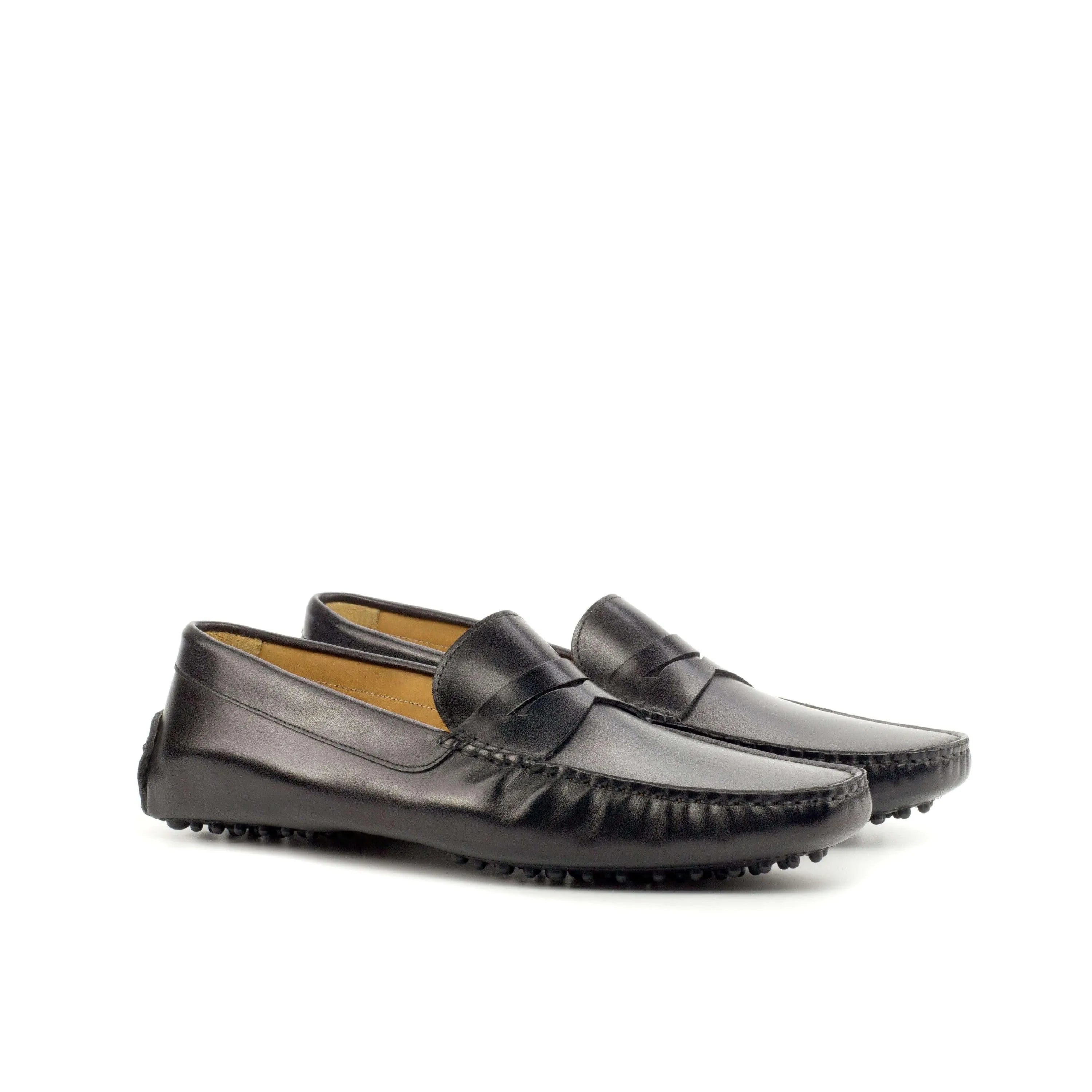 1963 Driver black leather penny loafers with rubber driving cart sole