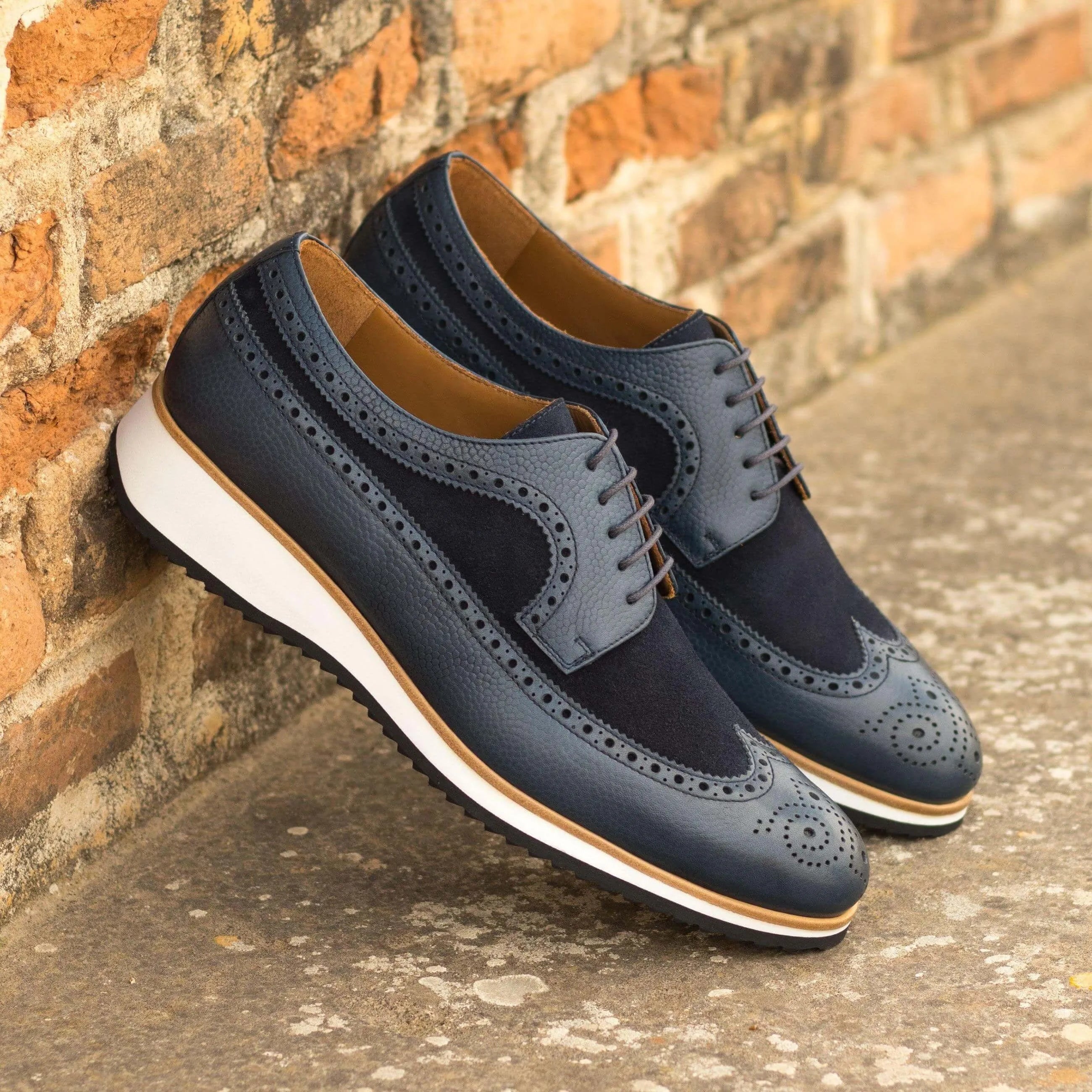 Blue leather and suede longwing blucher shoes, 300 Longwing Blucher Shoes II
