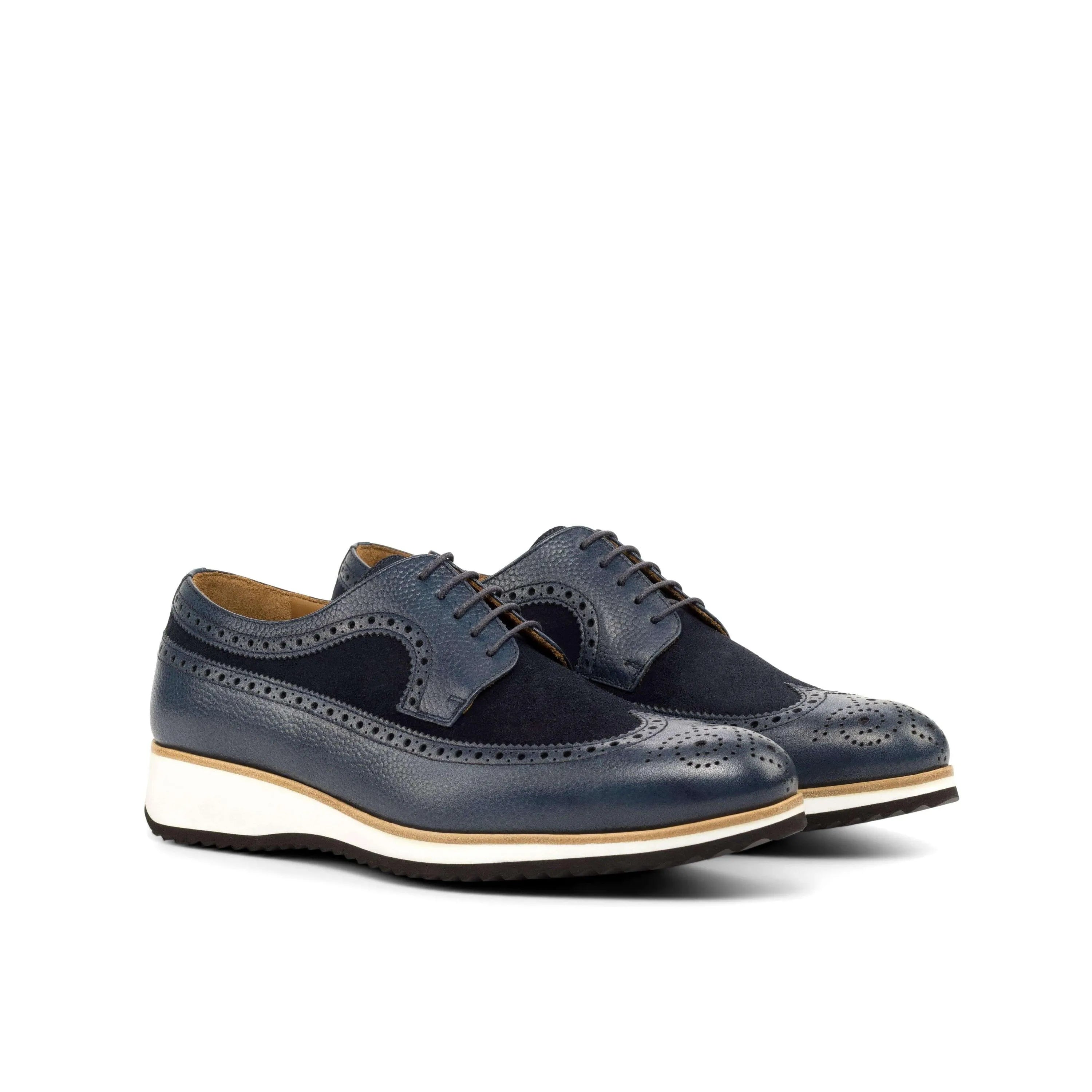 Blue leather suede longwing blucher shoes 300 Longwing Blucher back view