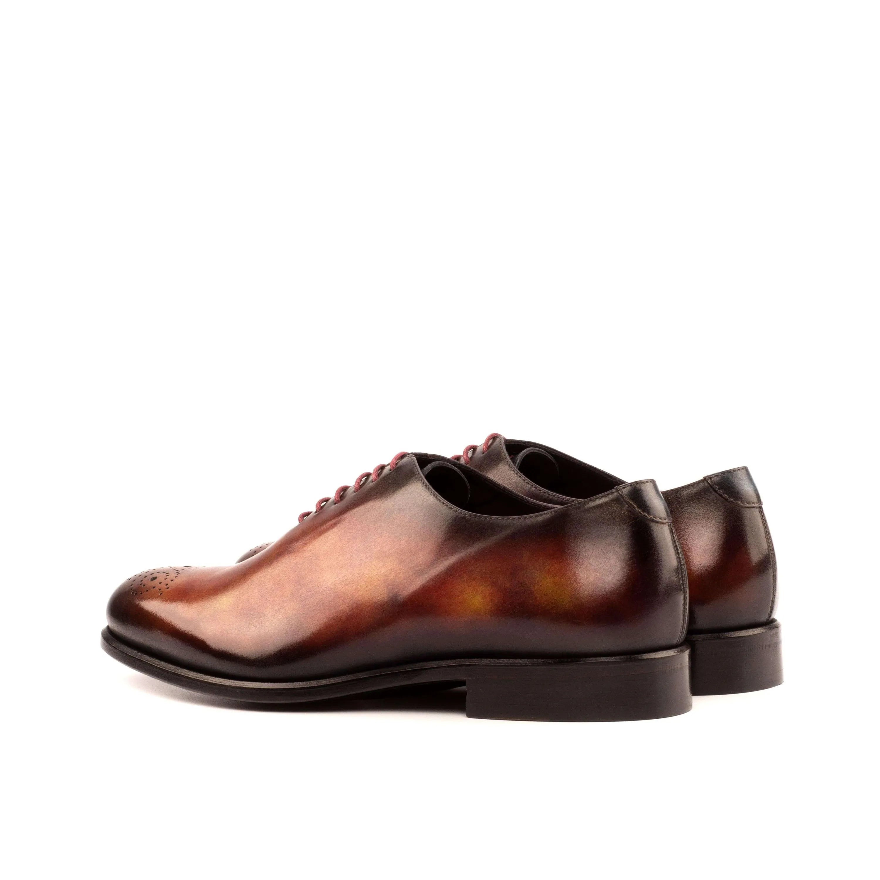 Brown whole cut patina II luxury bespoke shoes for men, rounded toe