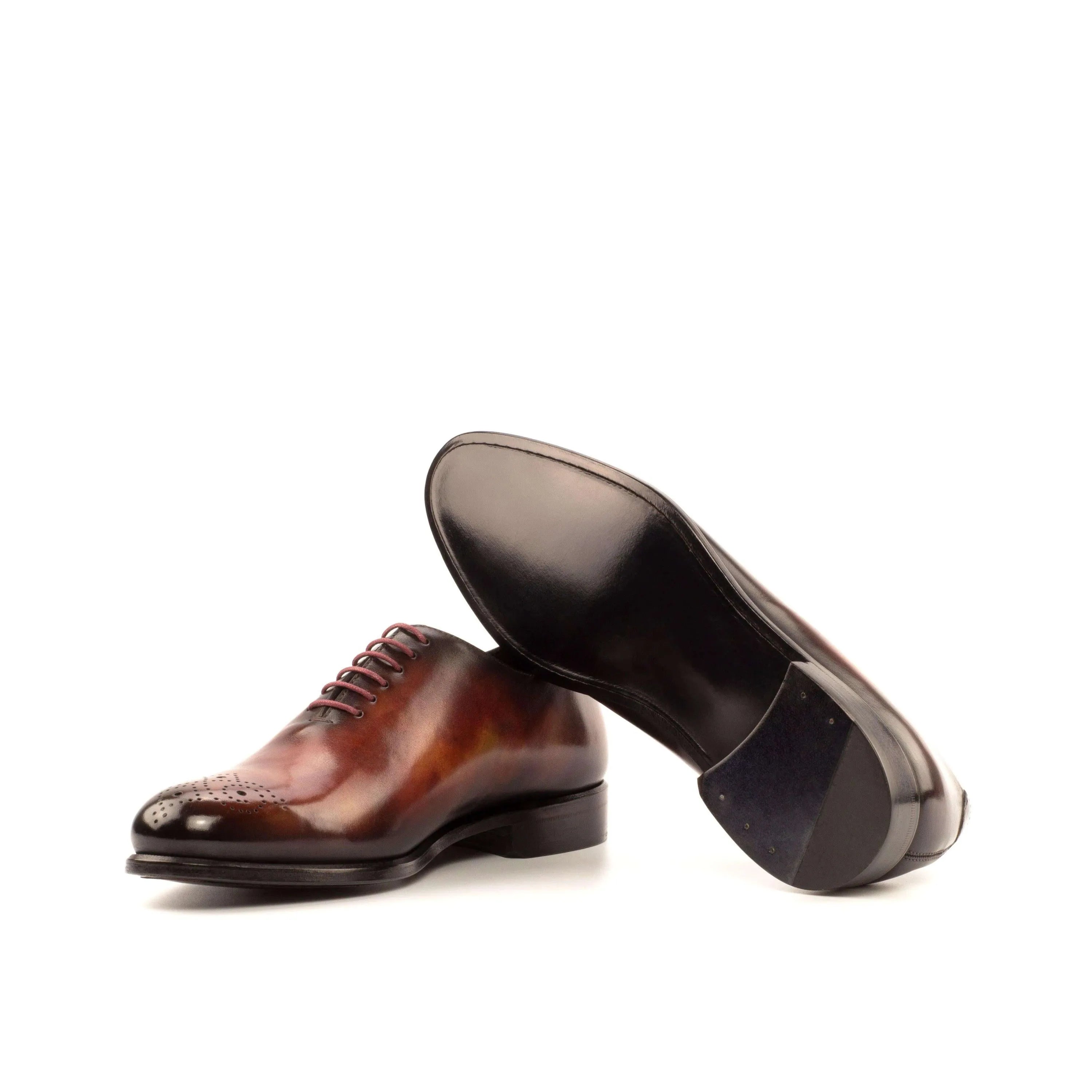 Pair of brown whole cut patina II luxury bespoke shoes for men