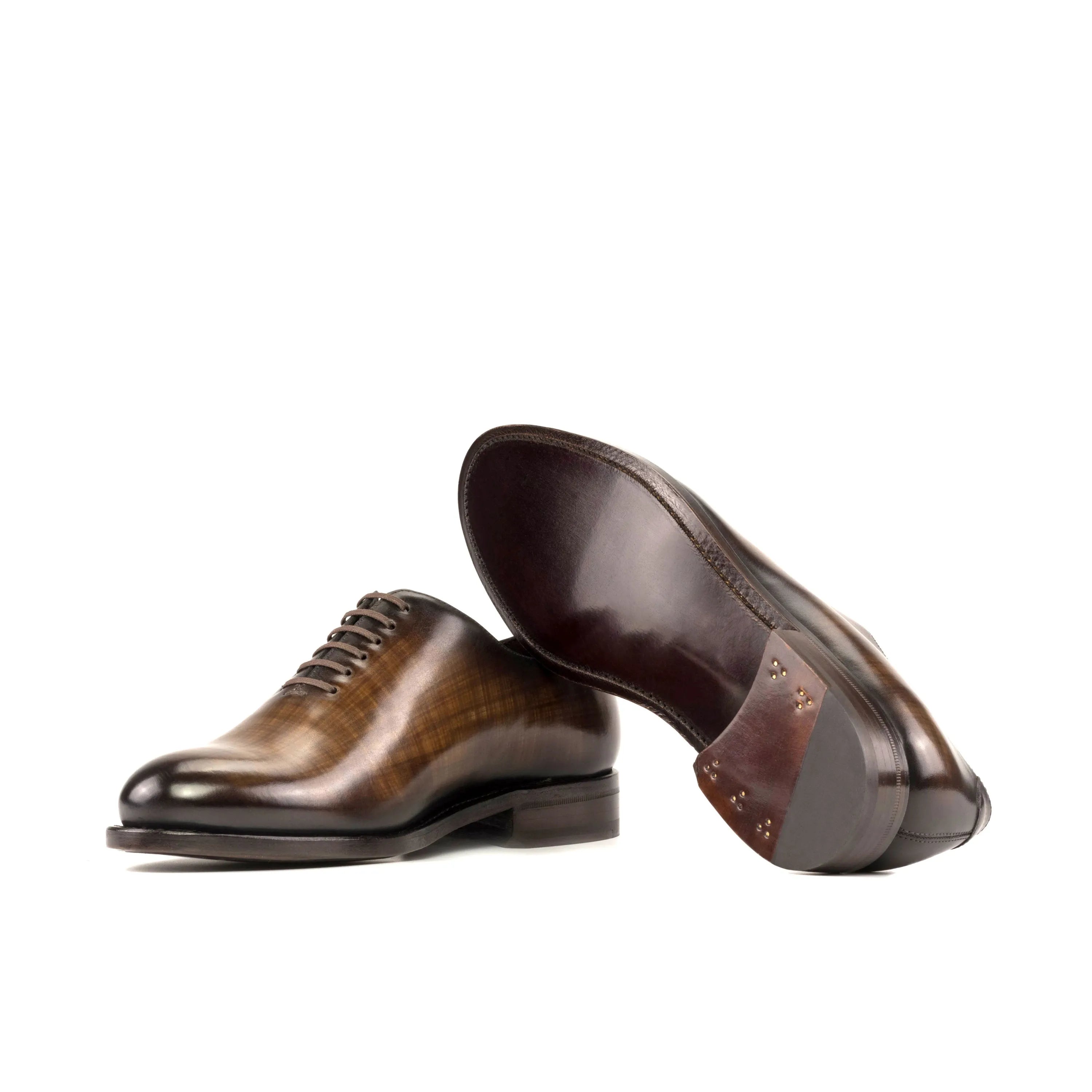 Brown leather 5907 whole cut patina shoes back view