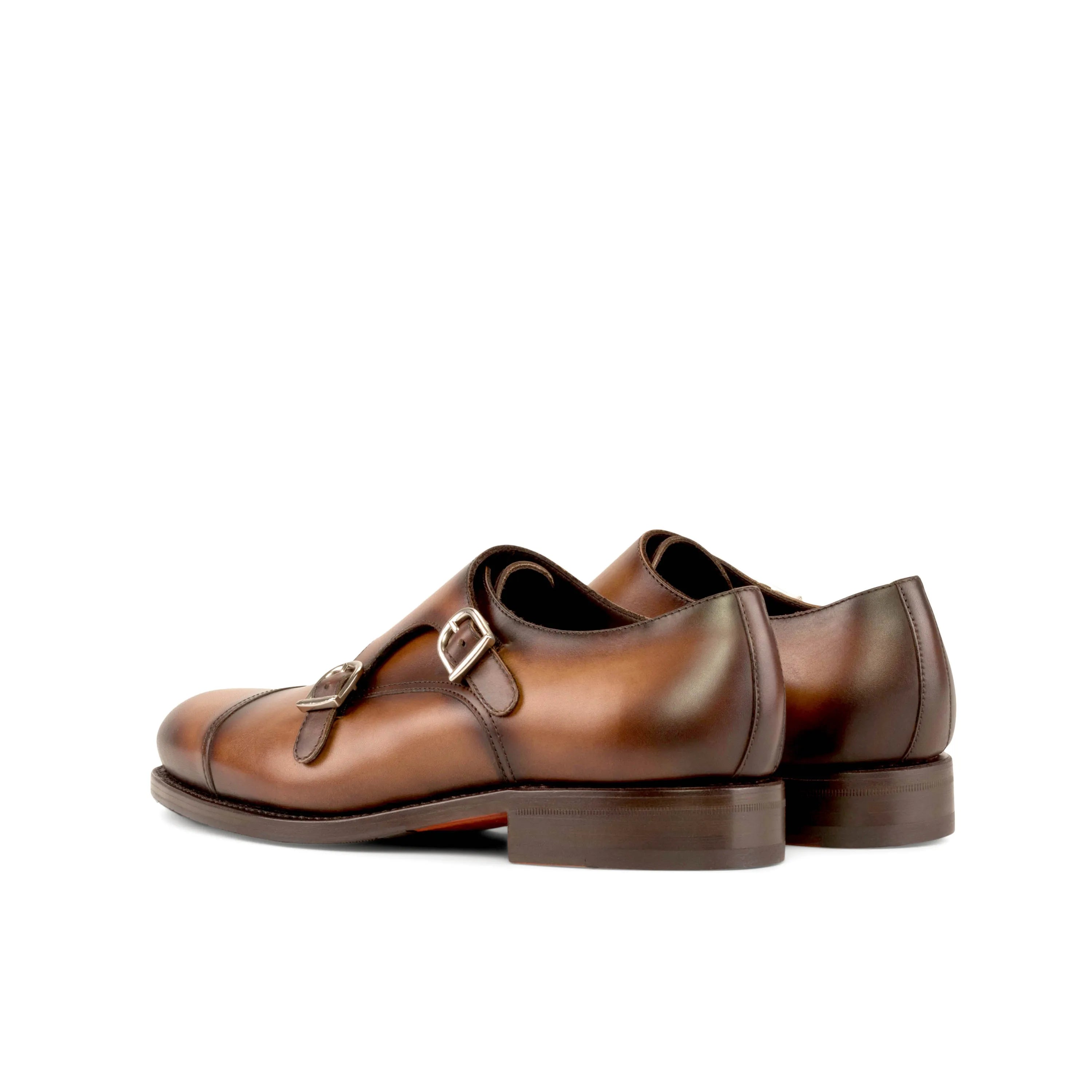 Brown leather 5930 double monk shoes back view