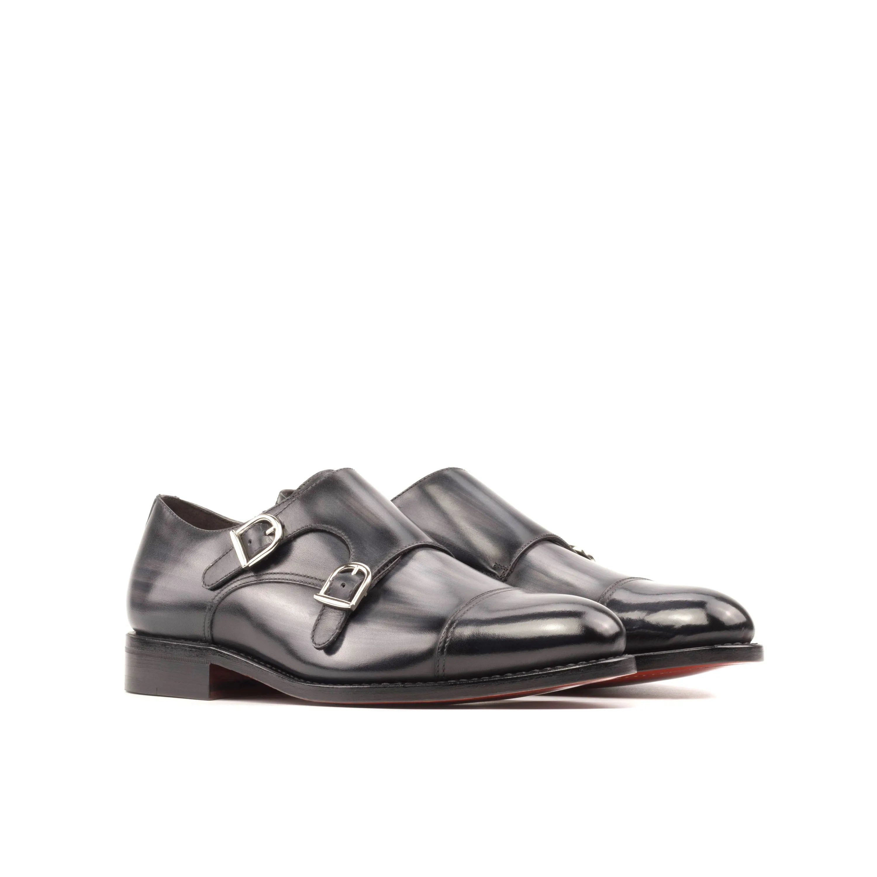 Pair of black leather 5940 double monk patina shoes