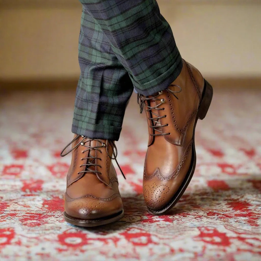Brown calf leather military brogue boots 5942 Military Brogue Boots back view