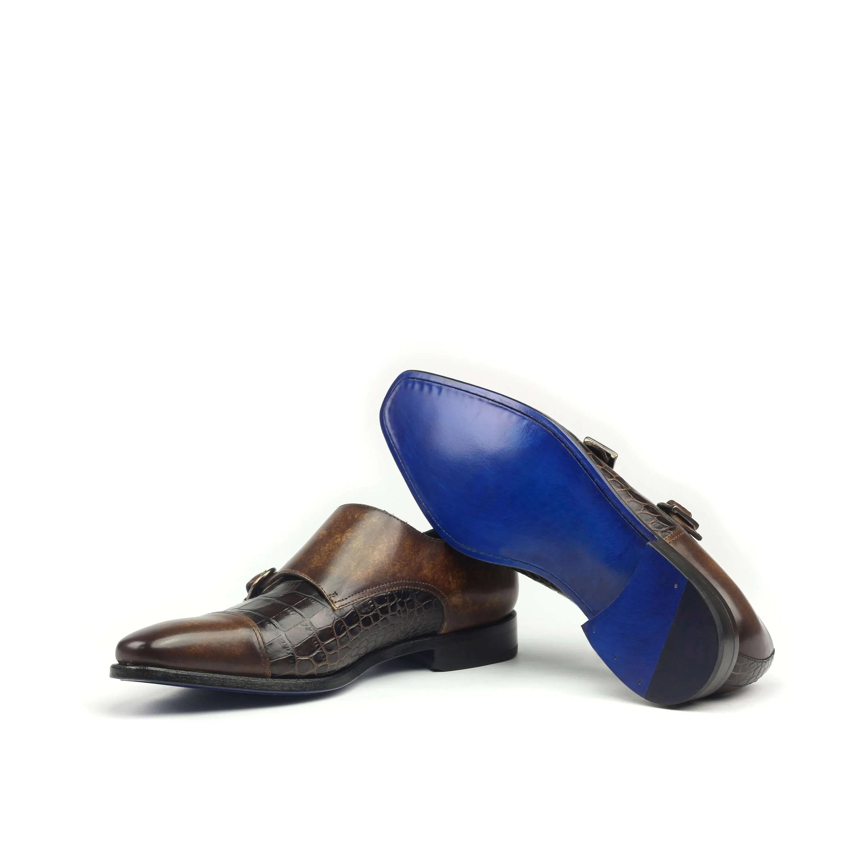 Abraham double monk patina shoes in brown leather