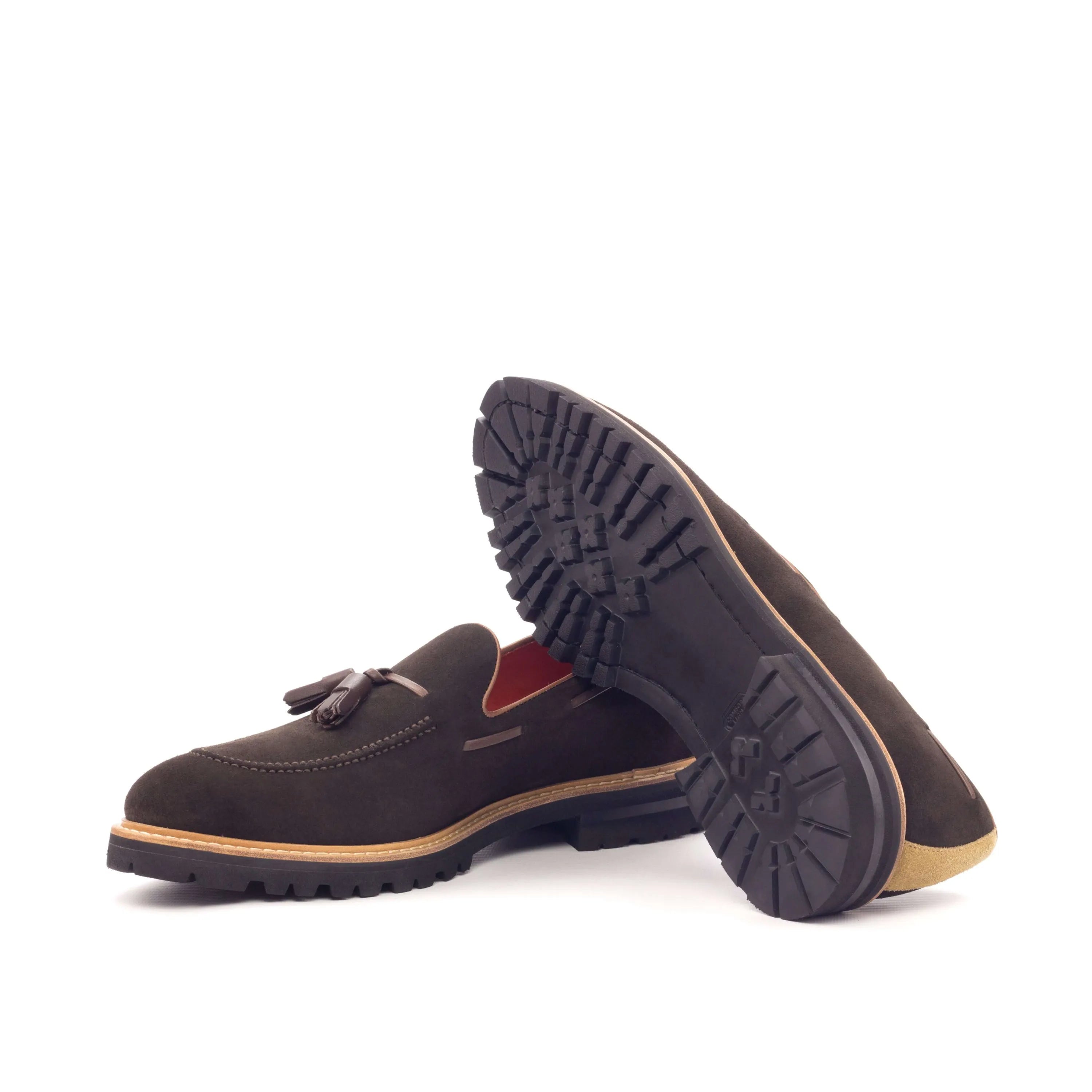 Brown suede tassel Achilles loafers, luxury bespoke shoes for men