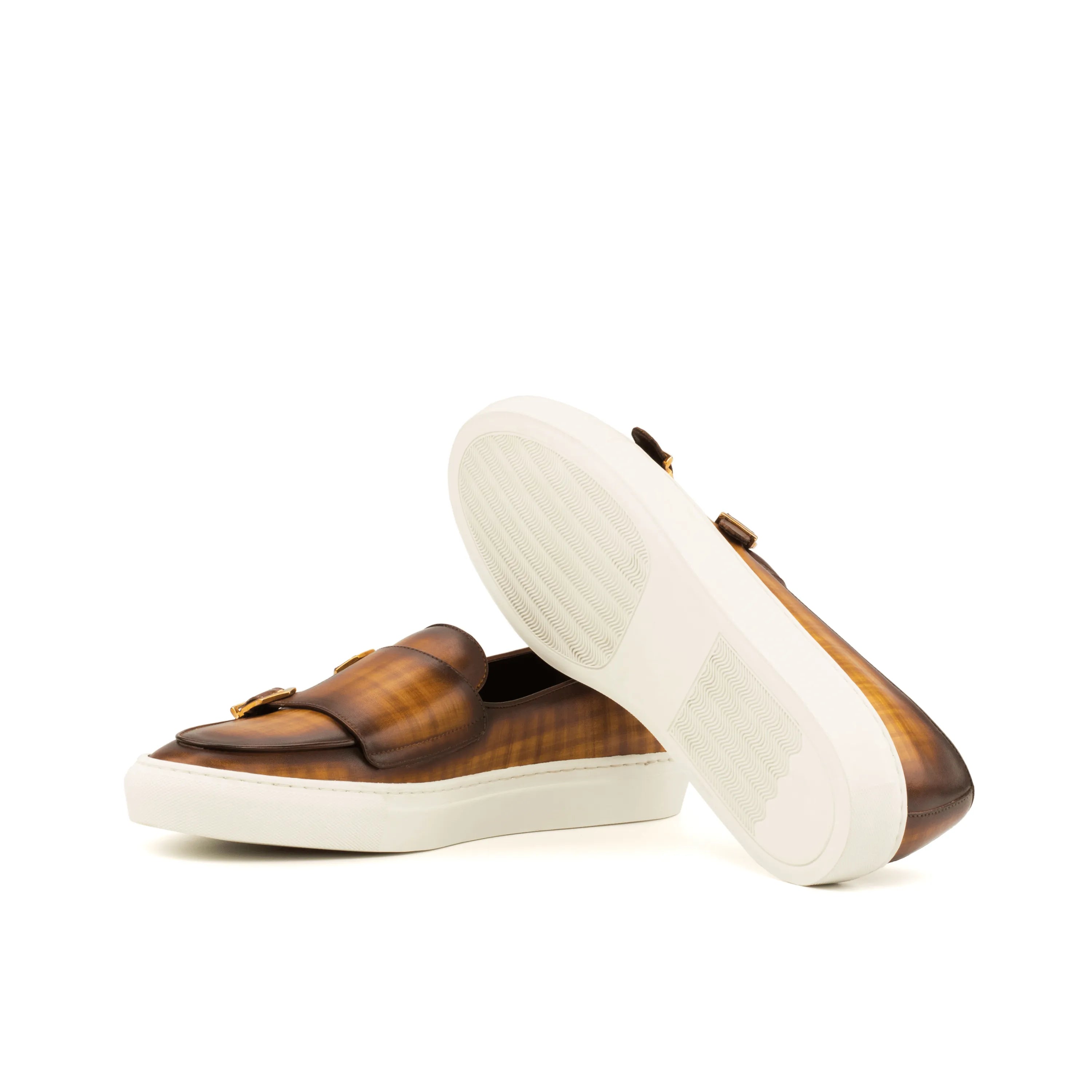 Aelred patina monk sneaker II brown leather double monk strap sneakers