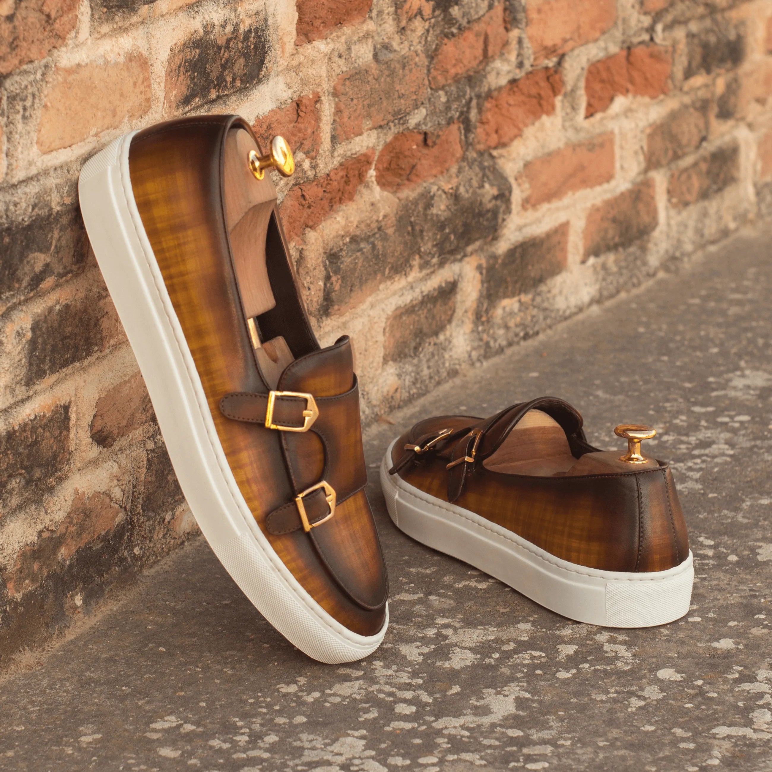 Aelred patina monk sneaker II brown leather double monk sneakers