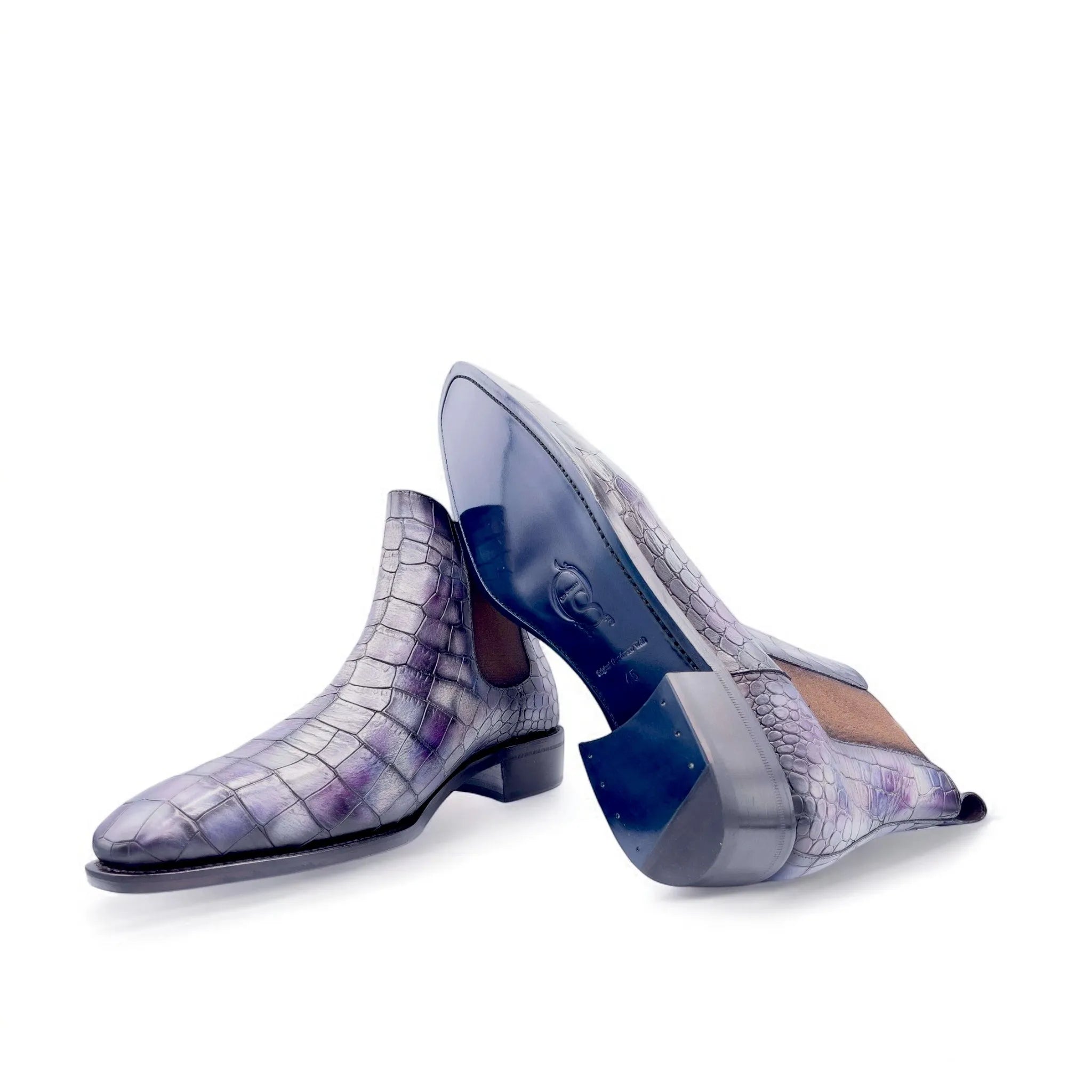 Alexandrio patina Chelsea boots with crocodile pattern