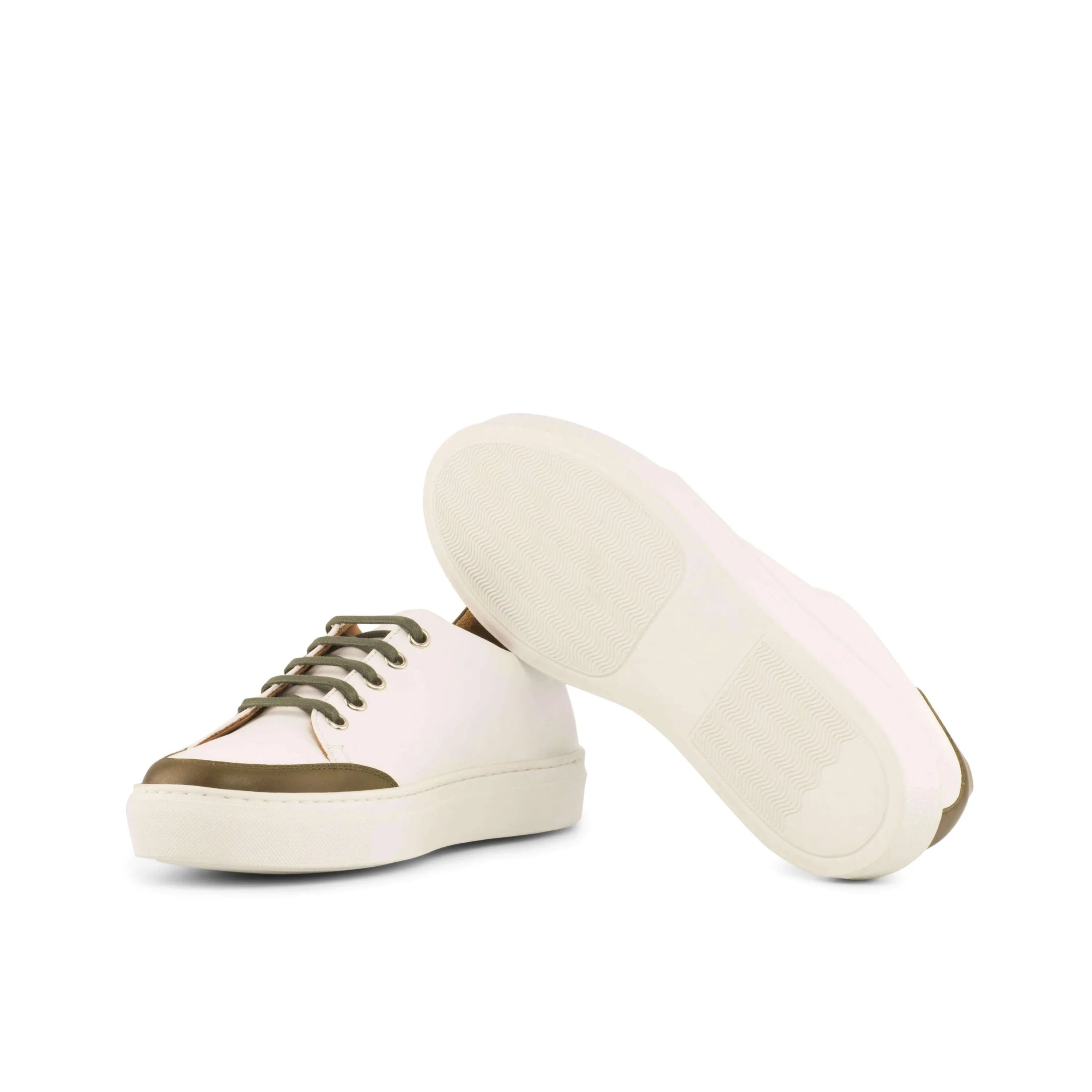 Alia Ladies Tennis Sneaker II white leather with olive green accents