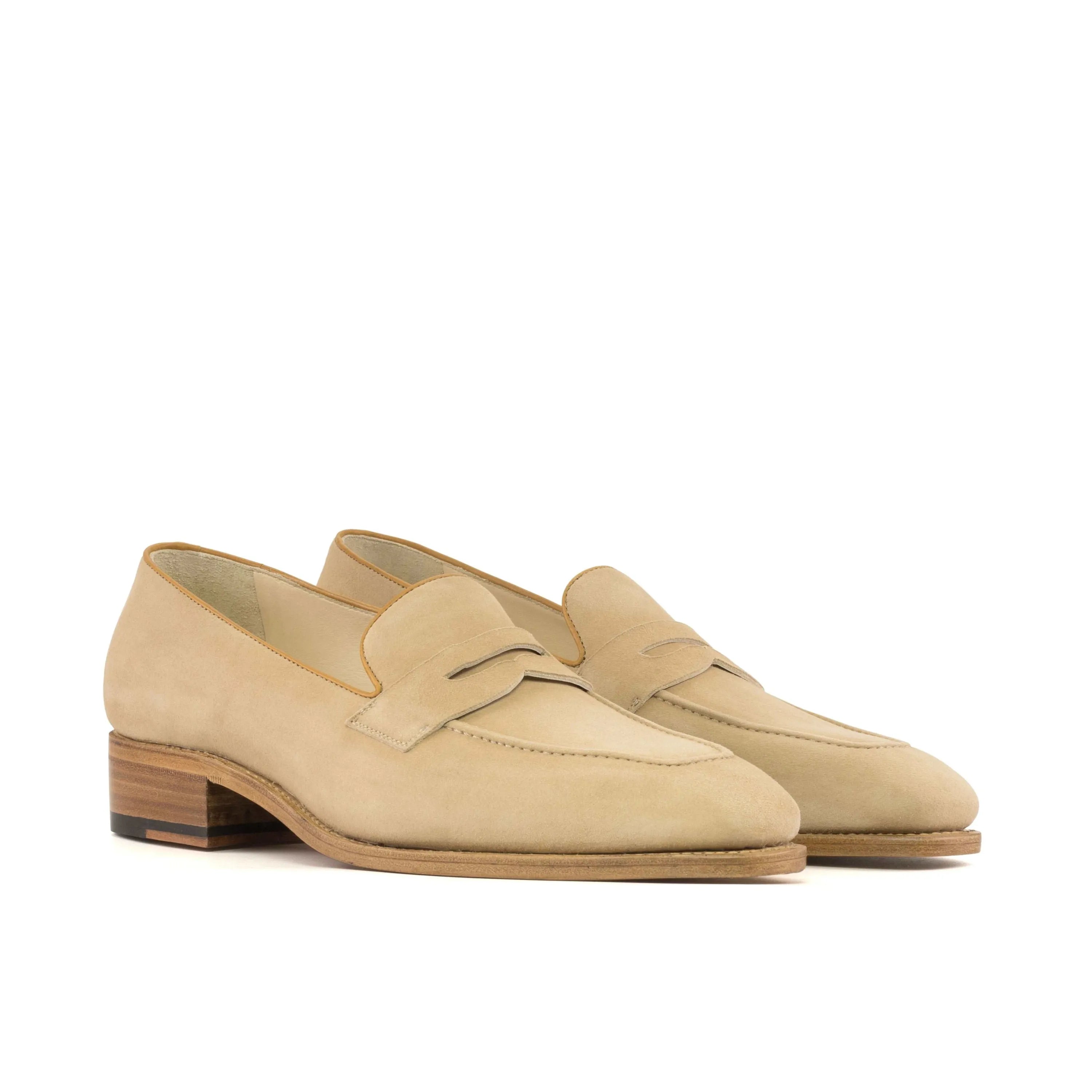 Alonzo loafers: beige leather penny luxury bespoke shoes for men