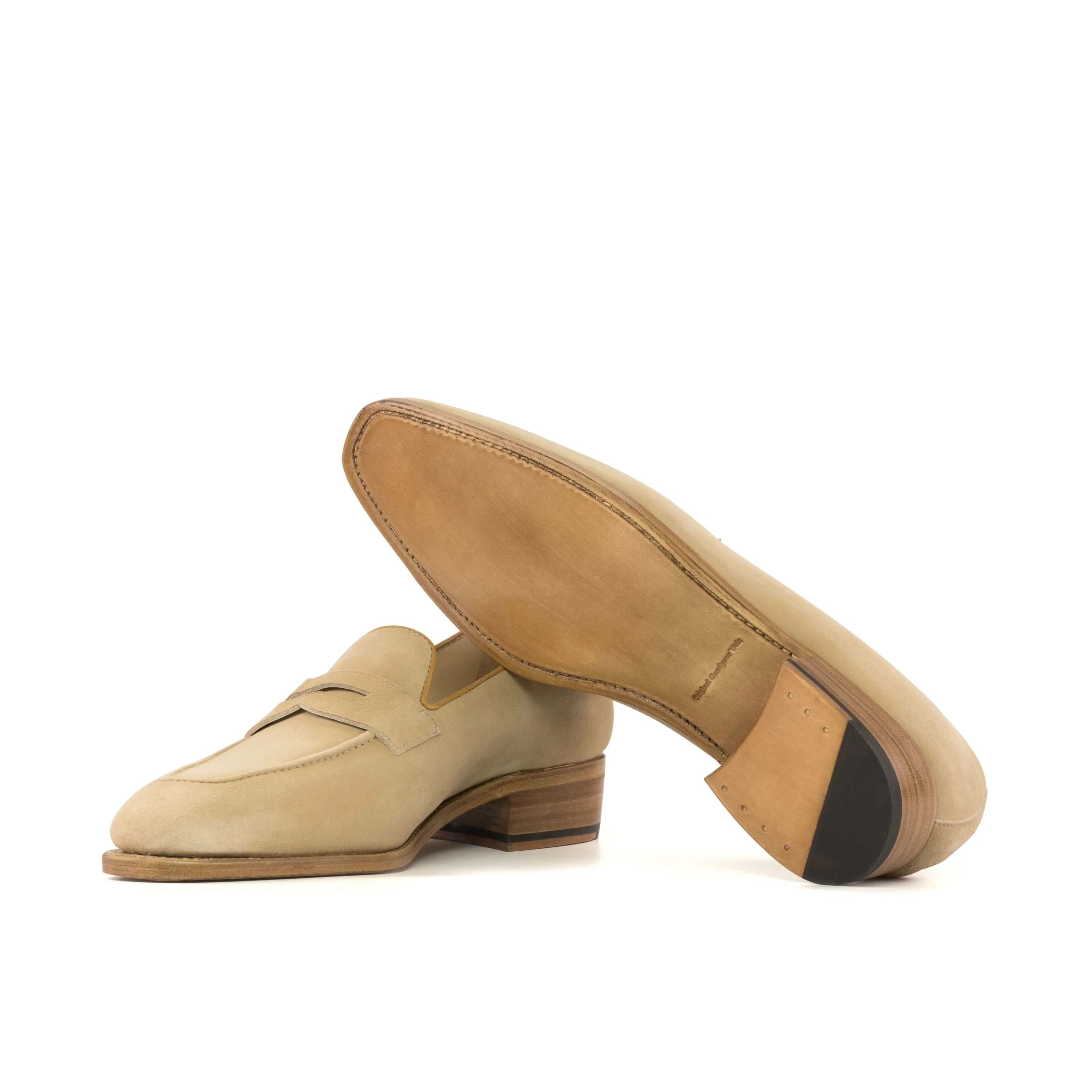 Alonzo loafers: beige leather penny loafers, luxury bespoke shoes for men