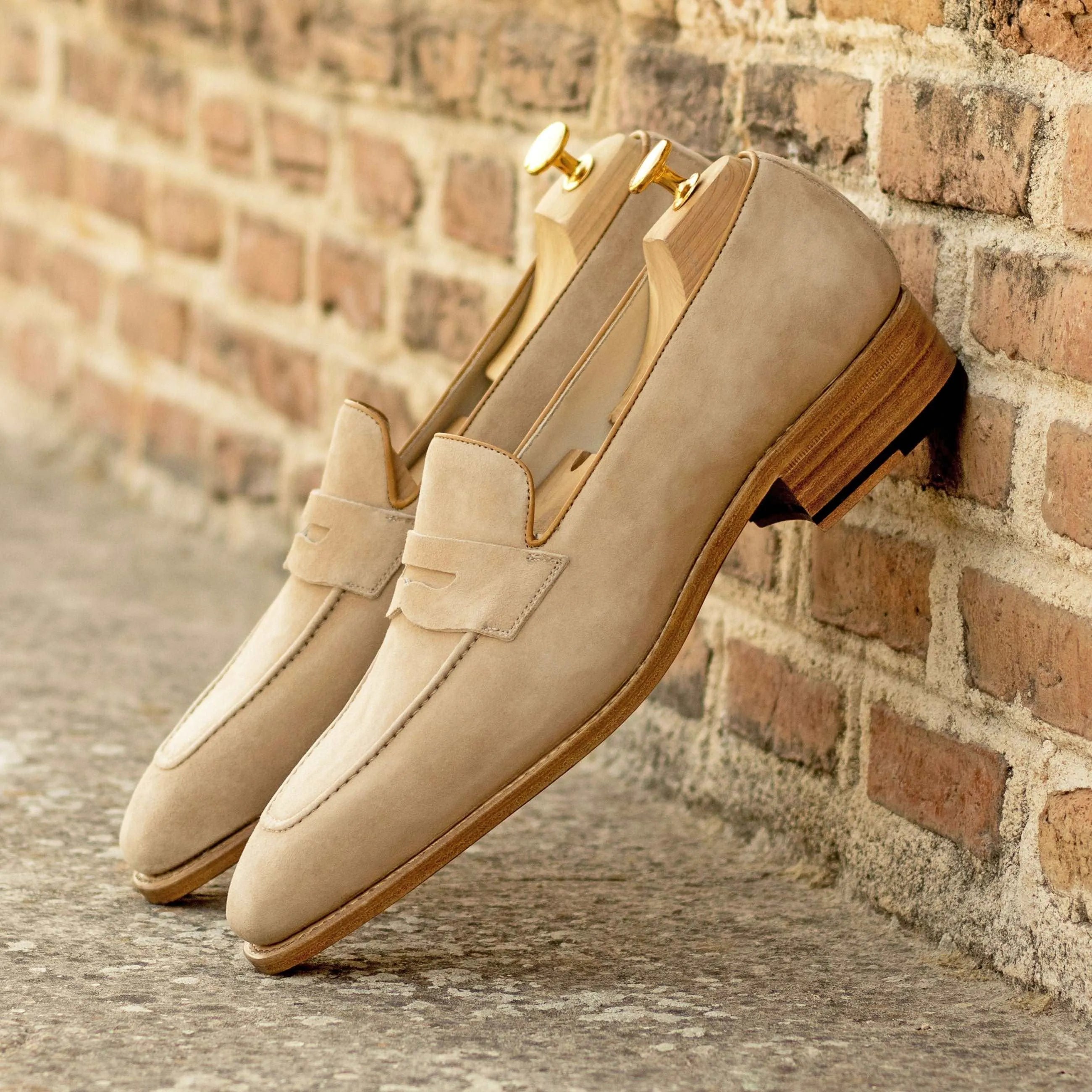 Alonzo loafers: suede penny style with shoe trees, luxury bespoke shoes for men