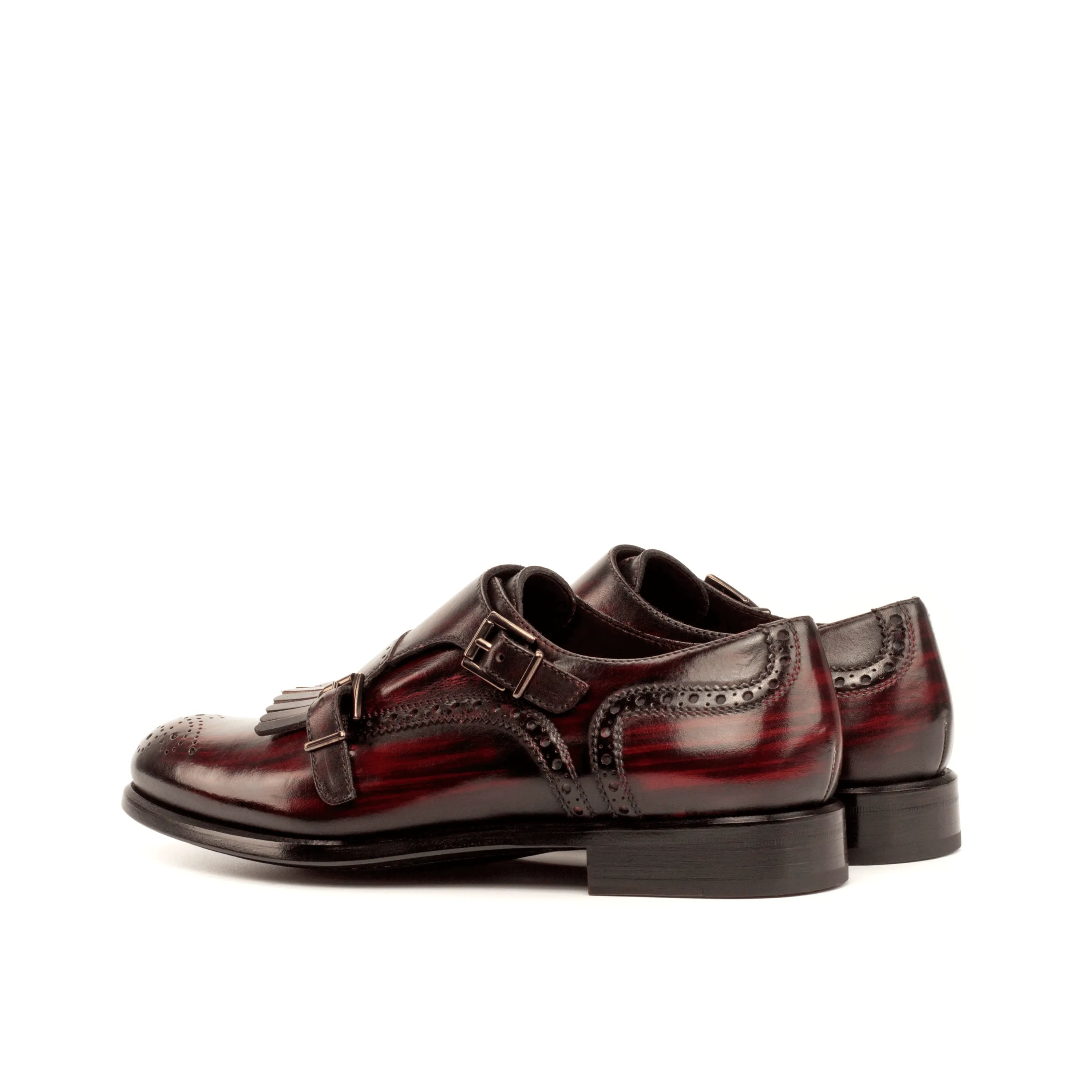 Amina Kiltie womens monk strap patina II burgundy leather shoes