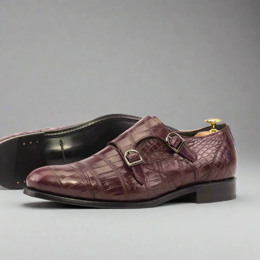 Amiri Alligator Double Monk II burgundy crocodile double monk shoes