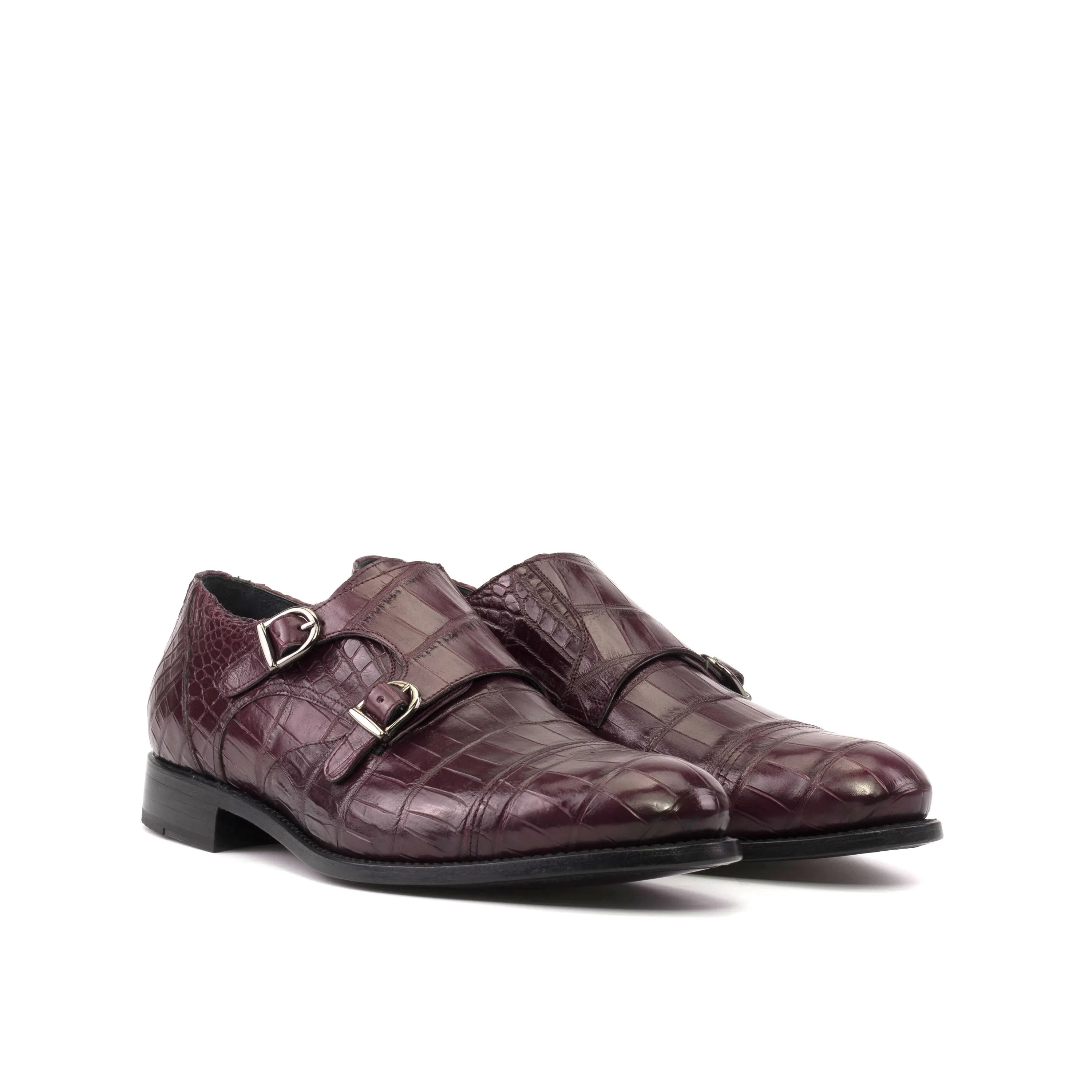 Amiri Alligator Double Monk burgundy crocodile monk strap shoes