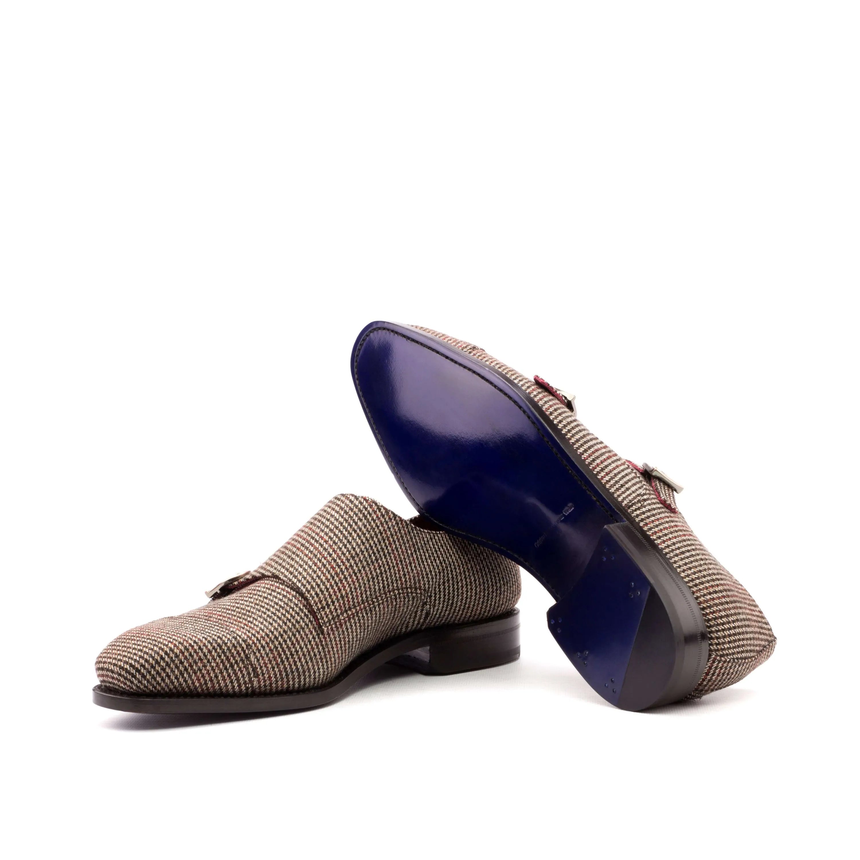 Brown tweed Ara Double Monk shoes, double monk strap detail