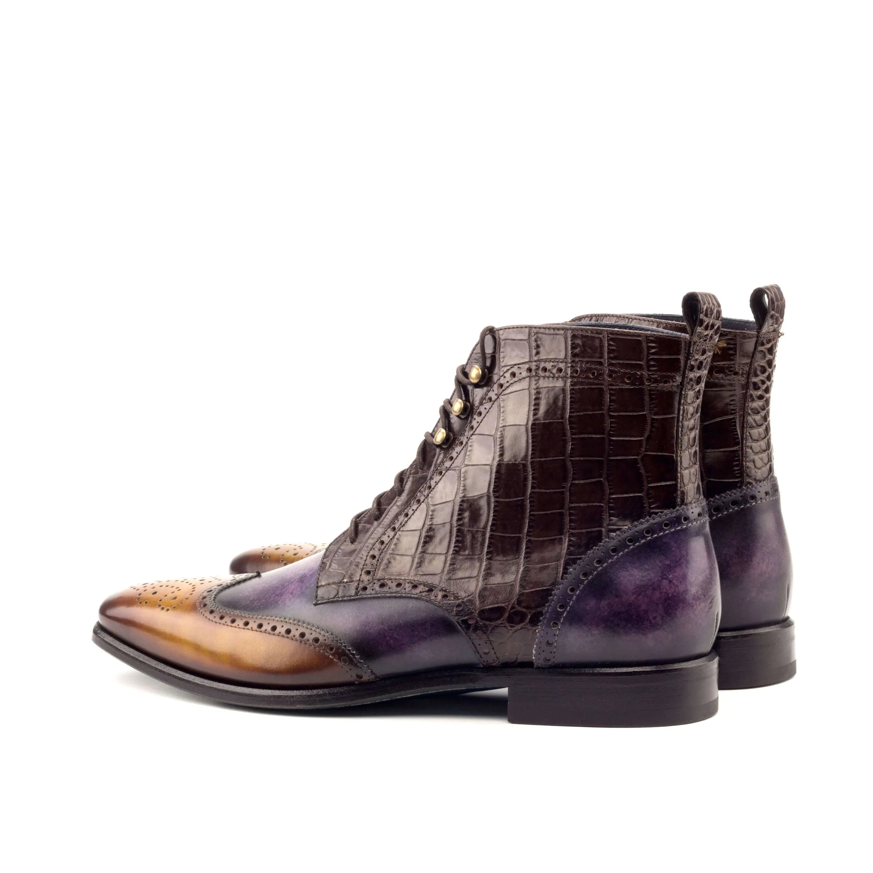 Arah patina military brogue boots with leather lace-up detail