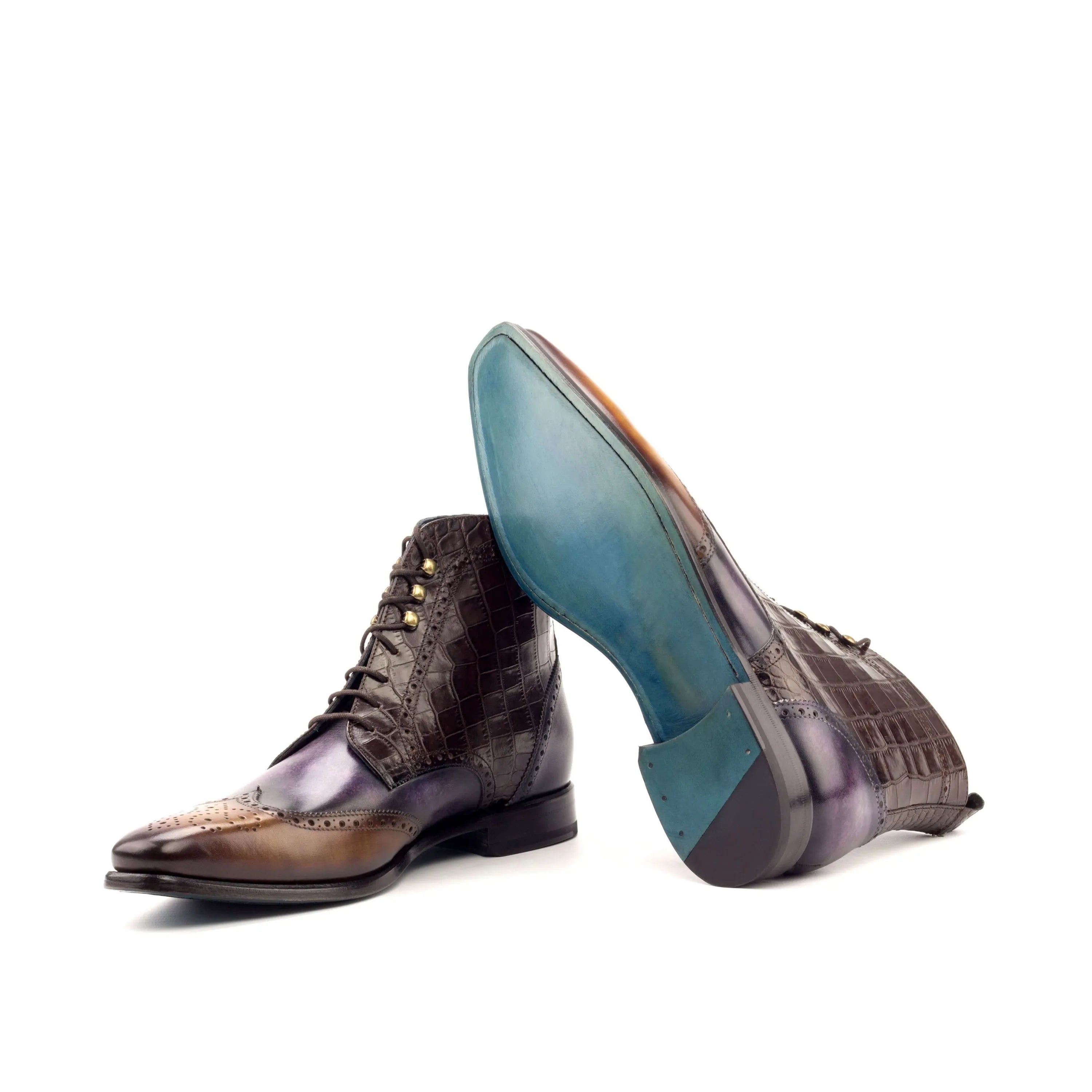 Arah Patina Military Brogue Boots leather lace-up back view