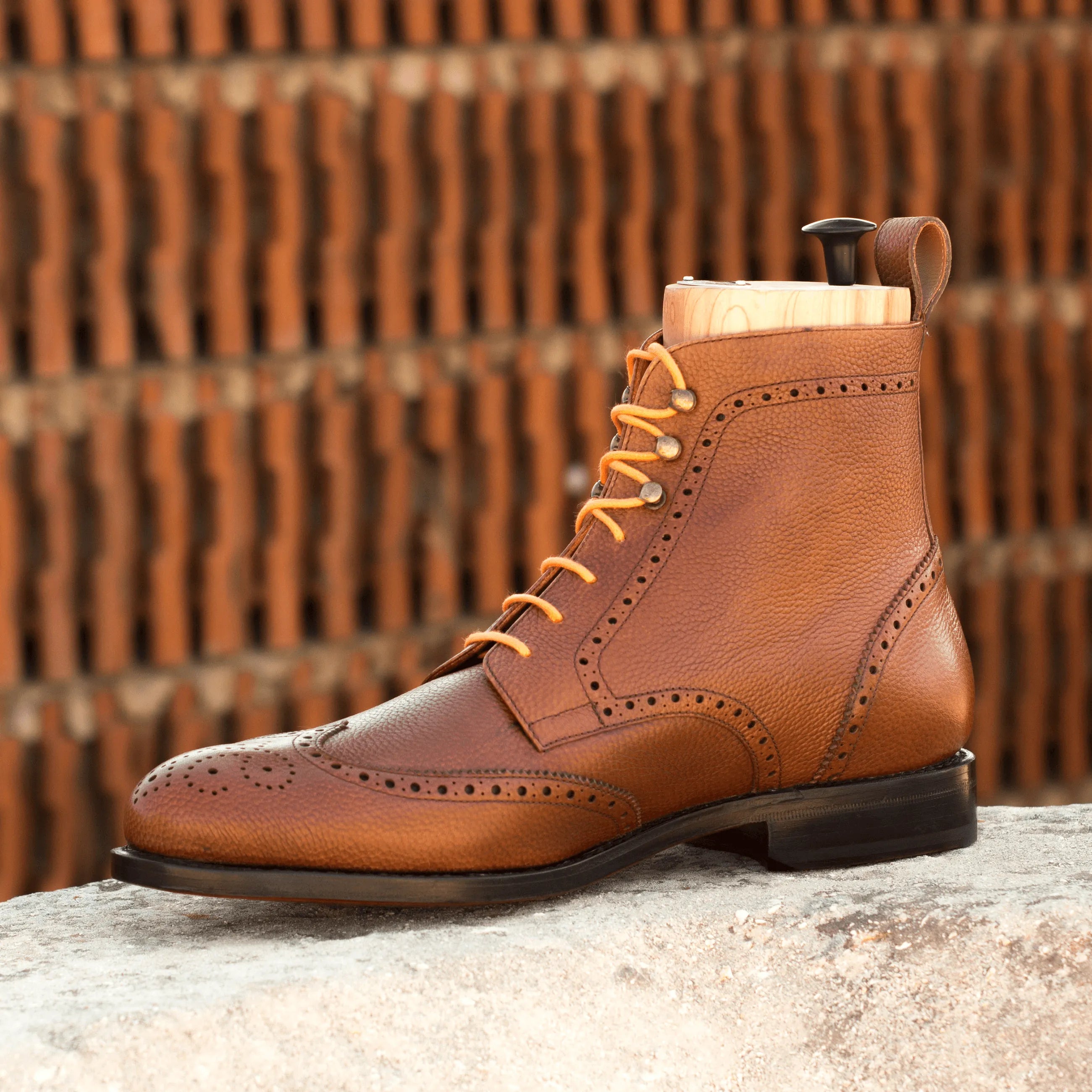 Brown leather Aram Military Brogue Boots octavian wingtip style