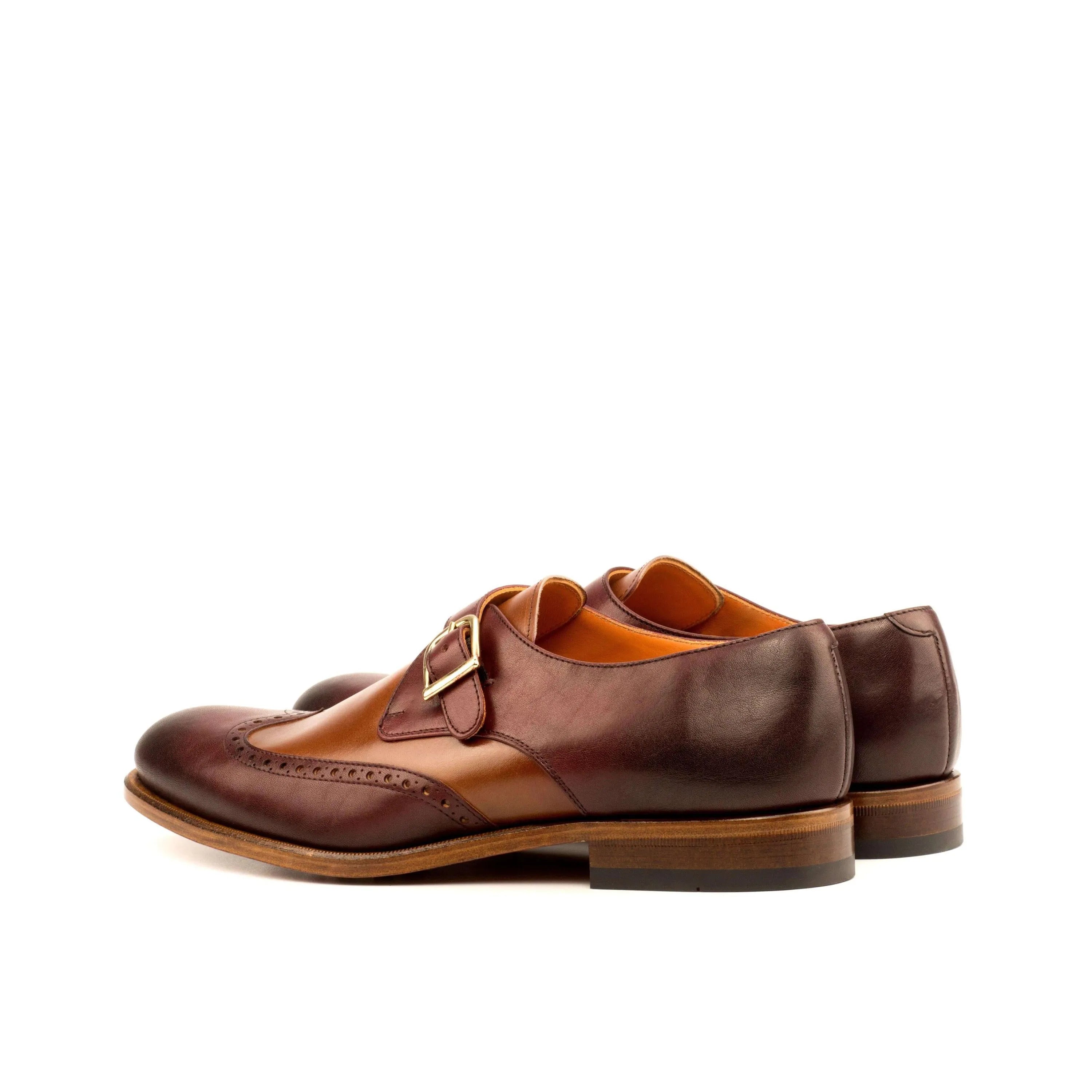 Aranck Single Monk Shoes II brown leather rounded toe back view