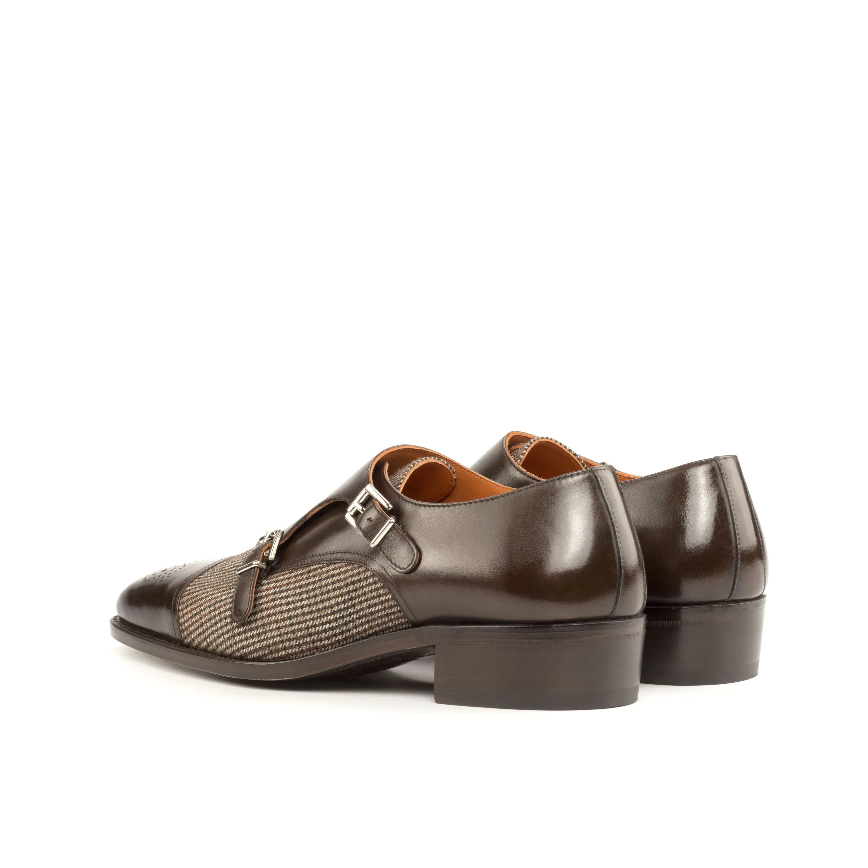 Aristo Double Monk II brown leather tweed double monk shoes