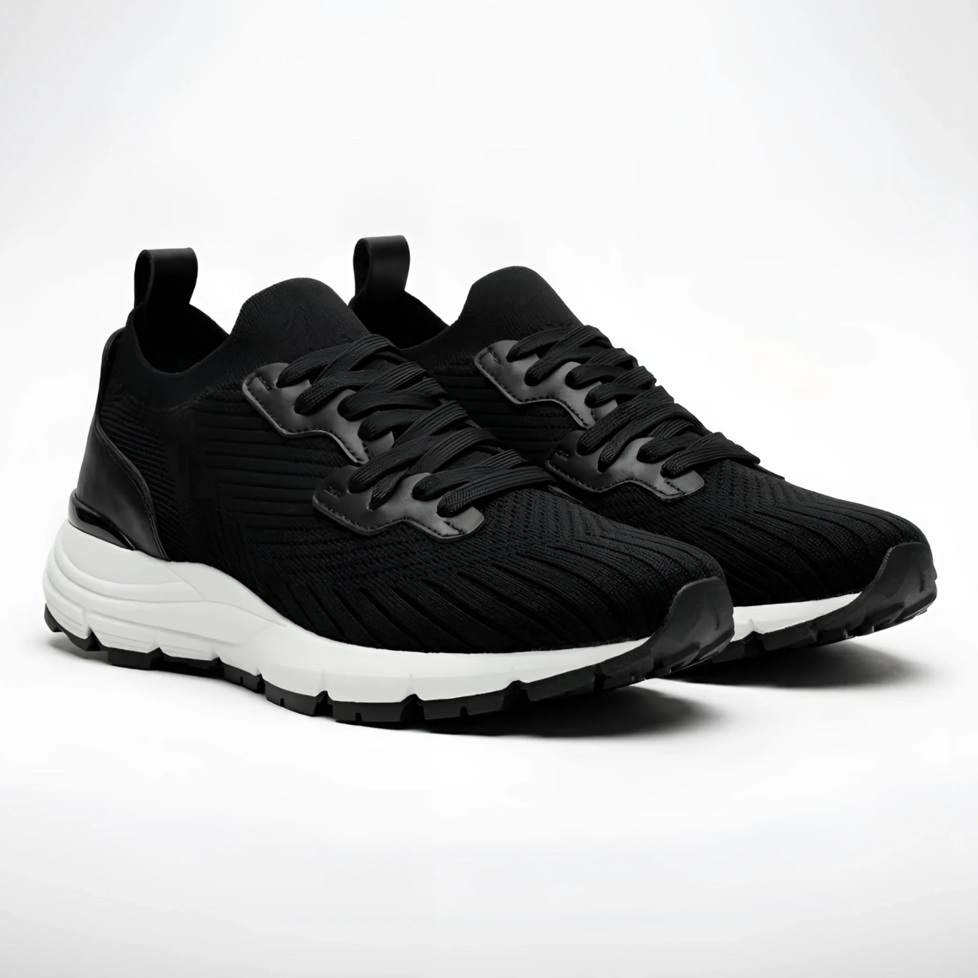 Armadillo knit trainer sneaker with black knit upper and white midsole