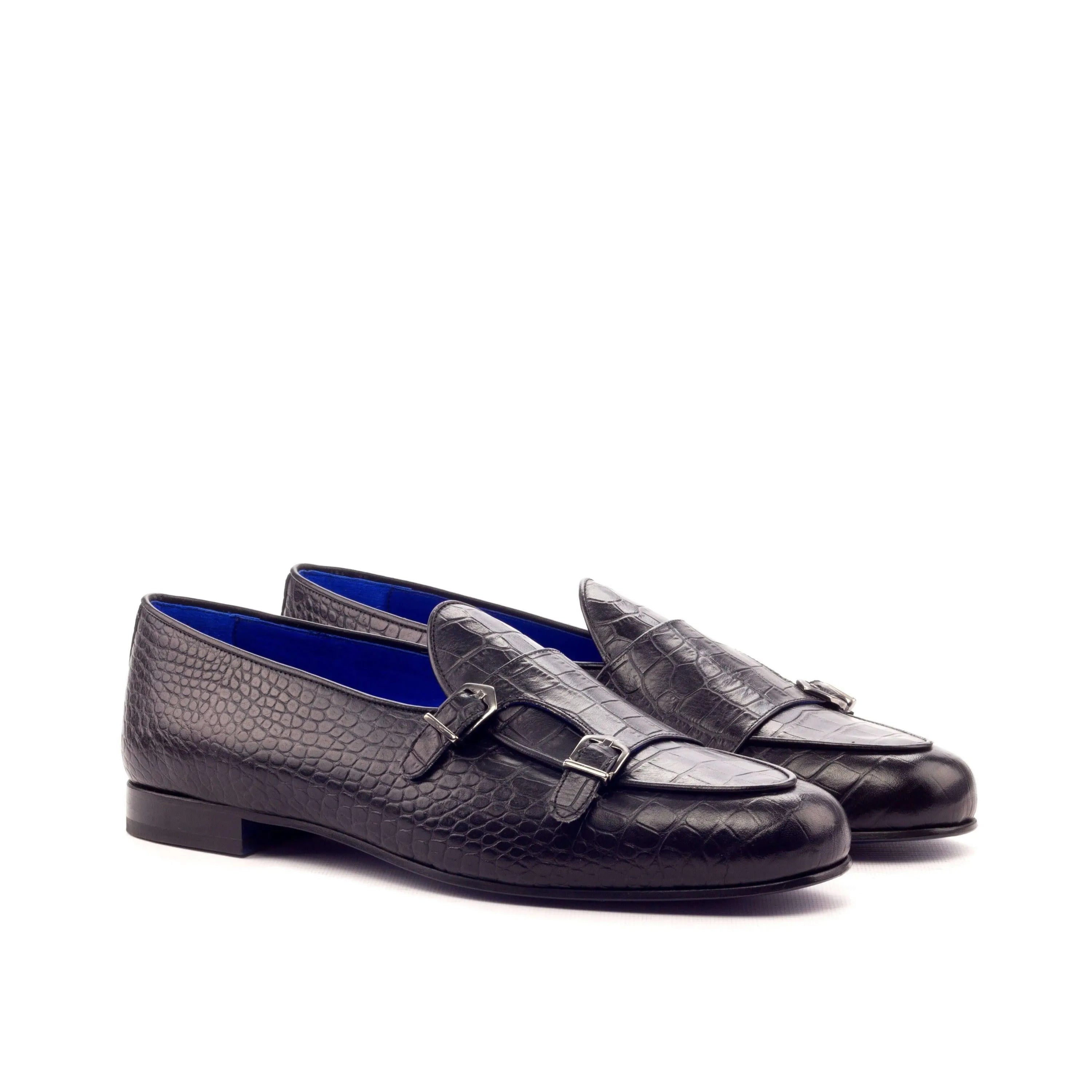 Asafa Belgian Monk Slipper II black calf leather monk strap loafers