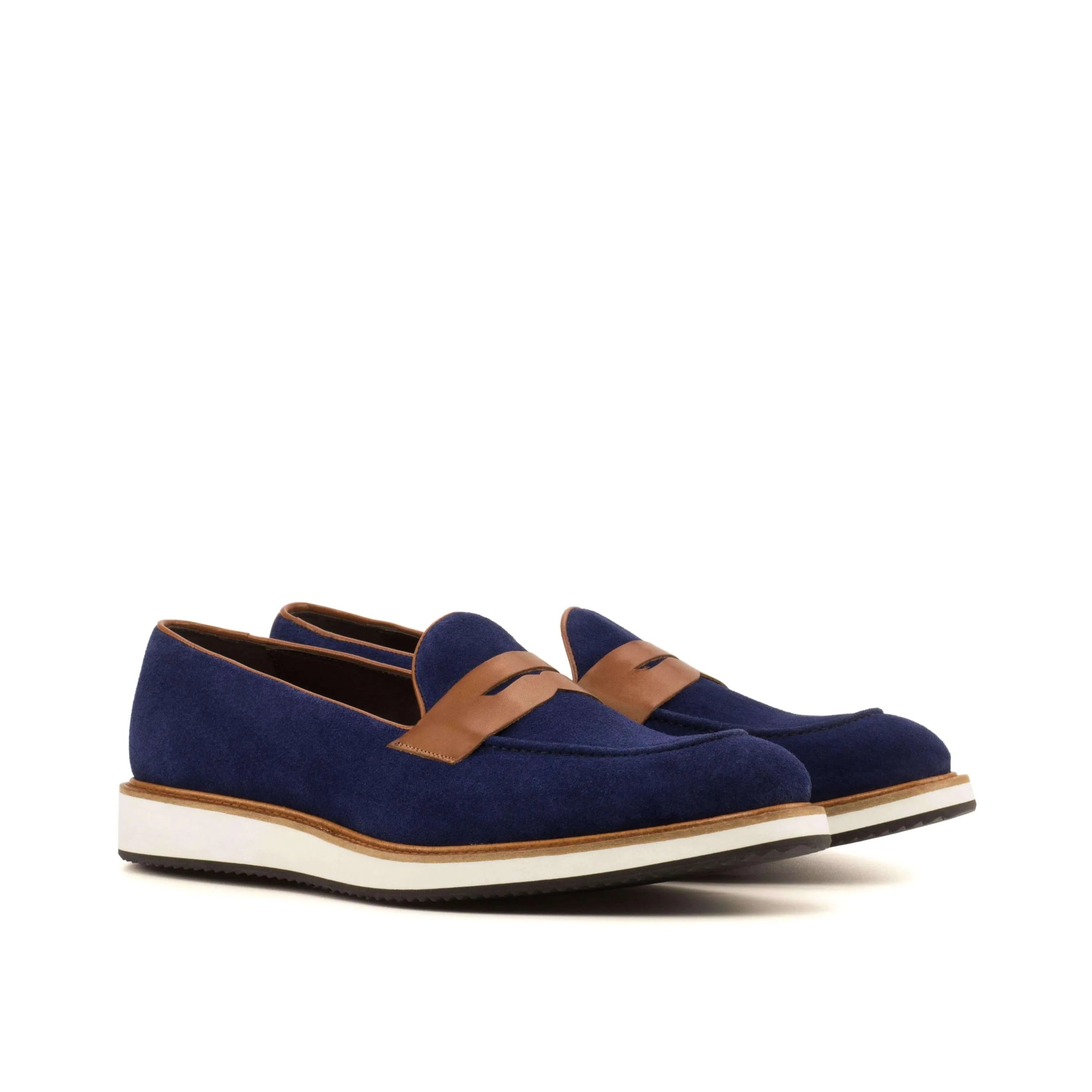 AZ05 loafers II: blue suede penny loafers with rounded toe for men