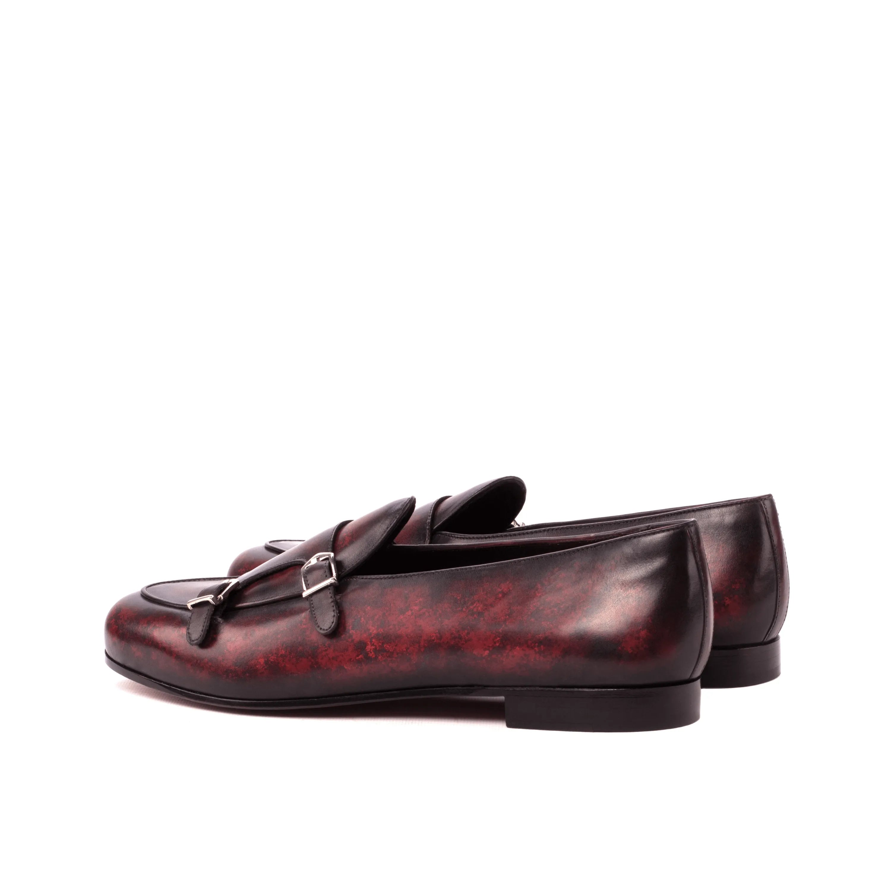 Baha Belgian patina monk slipper: burgundy leather monk strap loafers
