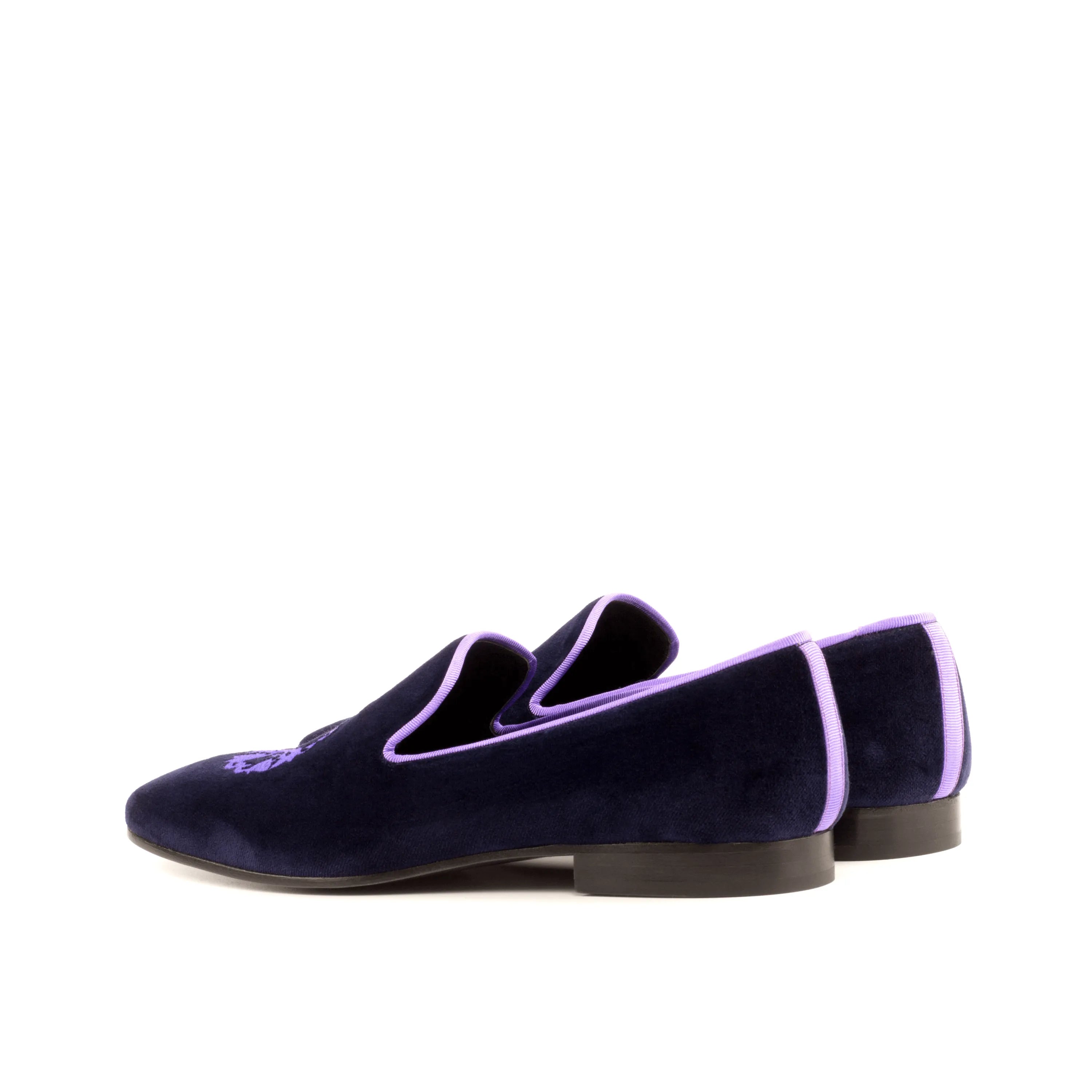 Bali Drake slipon navy velvet loafer with purple trim