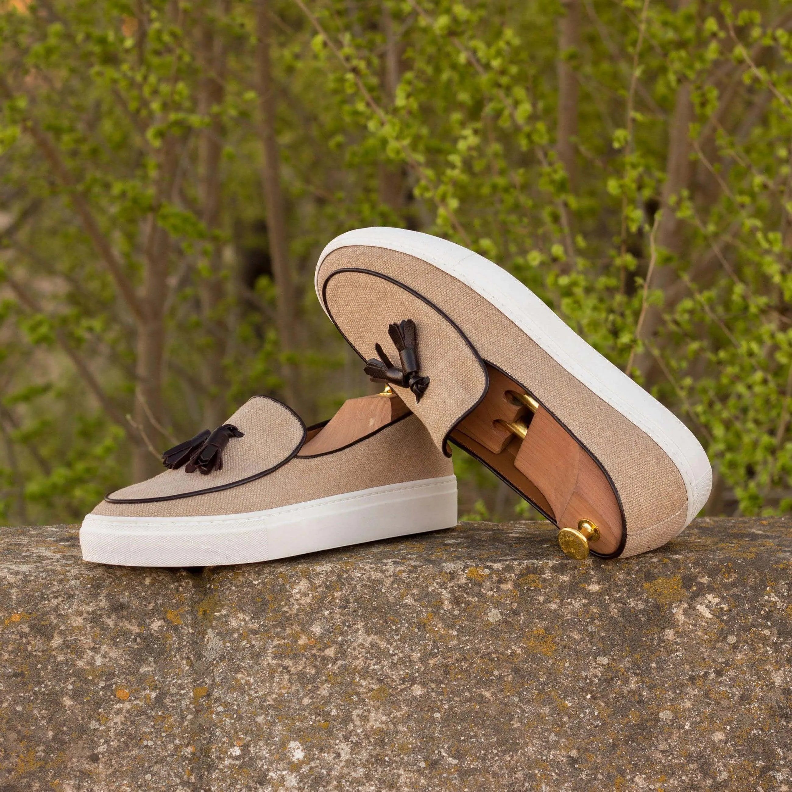 Bardot Belgian sneaker II beige tassel calf leather loafer with white soles