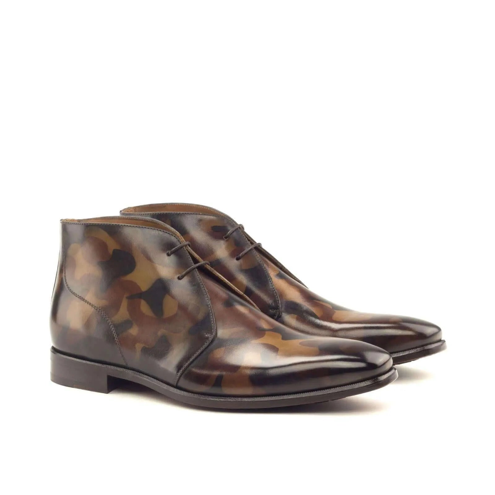 Battle Patina Chukkas II in camouflage-patterned leather