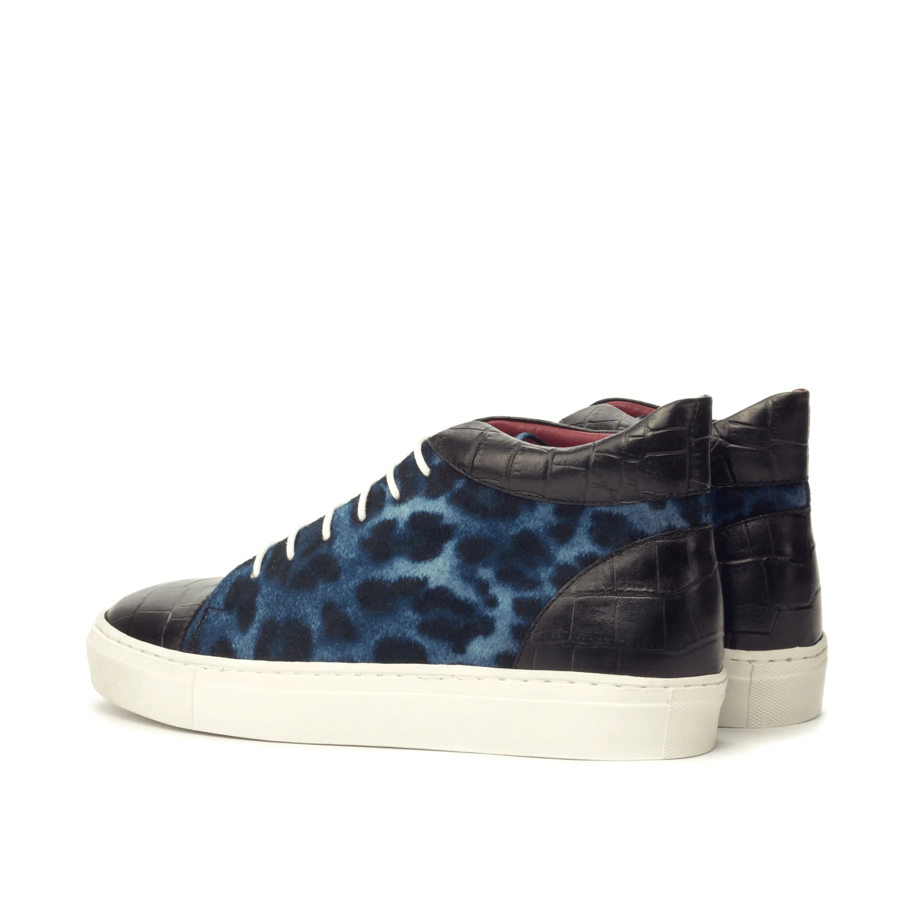 Belen high top sneakers II in blue leopard print, luxury bespoke shoes for men