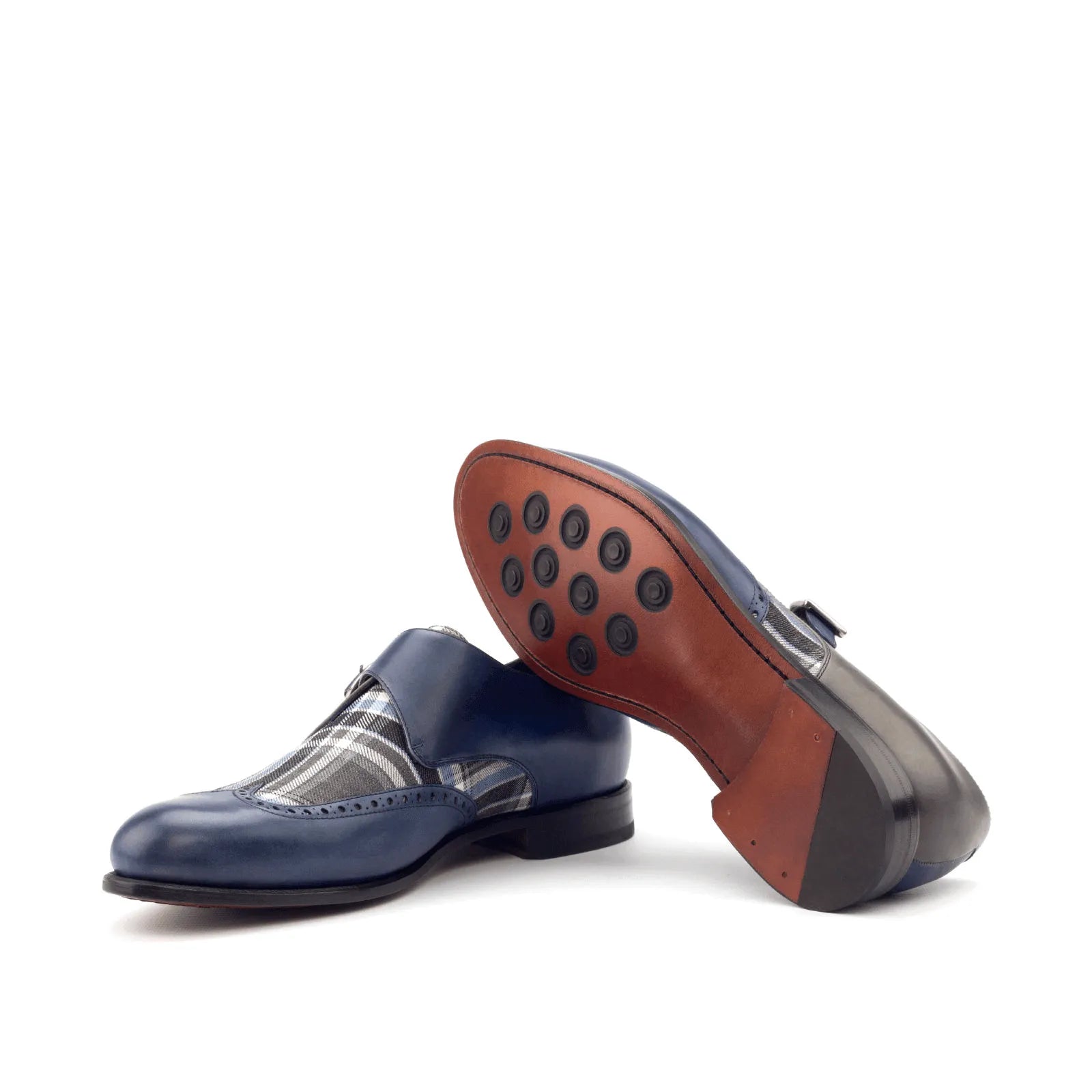Benz Single Monk II blue painted calf rounded toe monk strap shoes