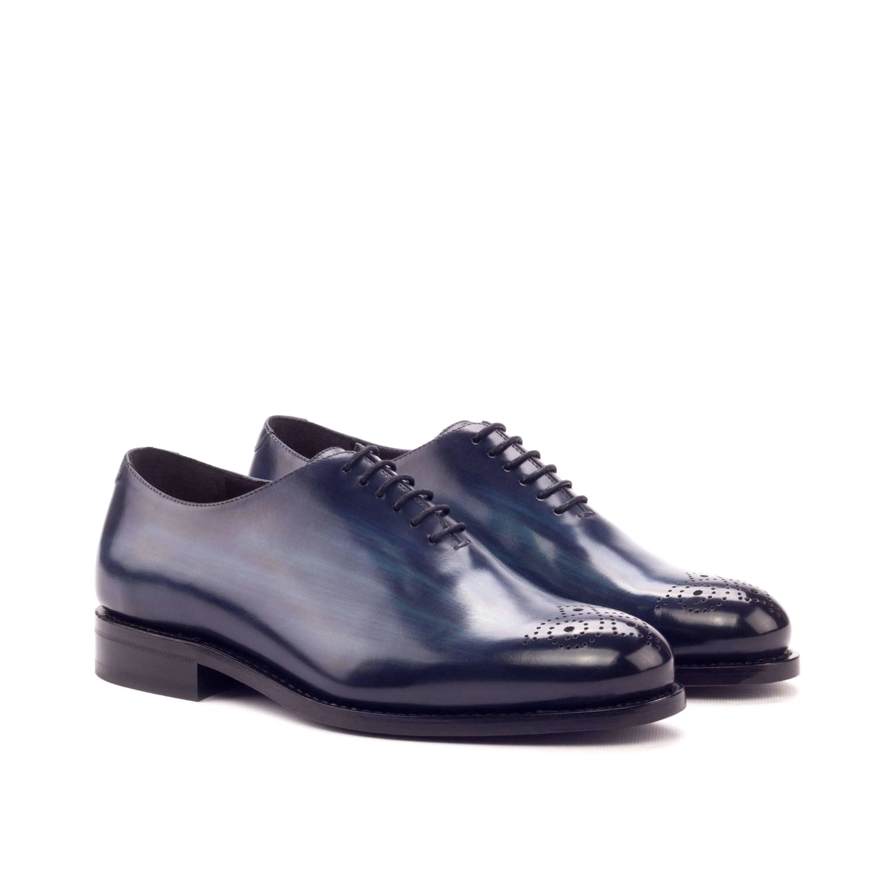 Bluemoon wholecut patina II blue leather dress shoes pair