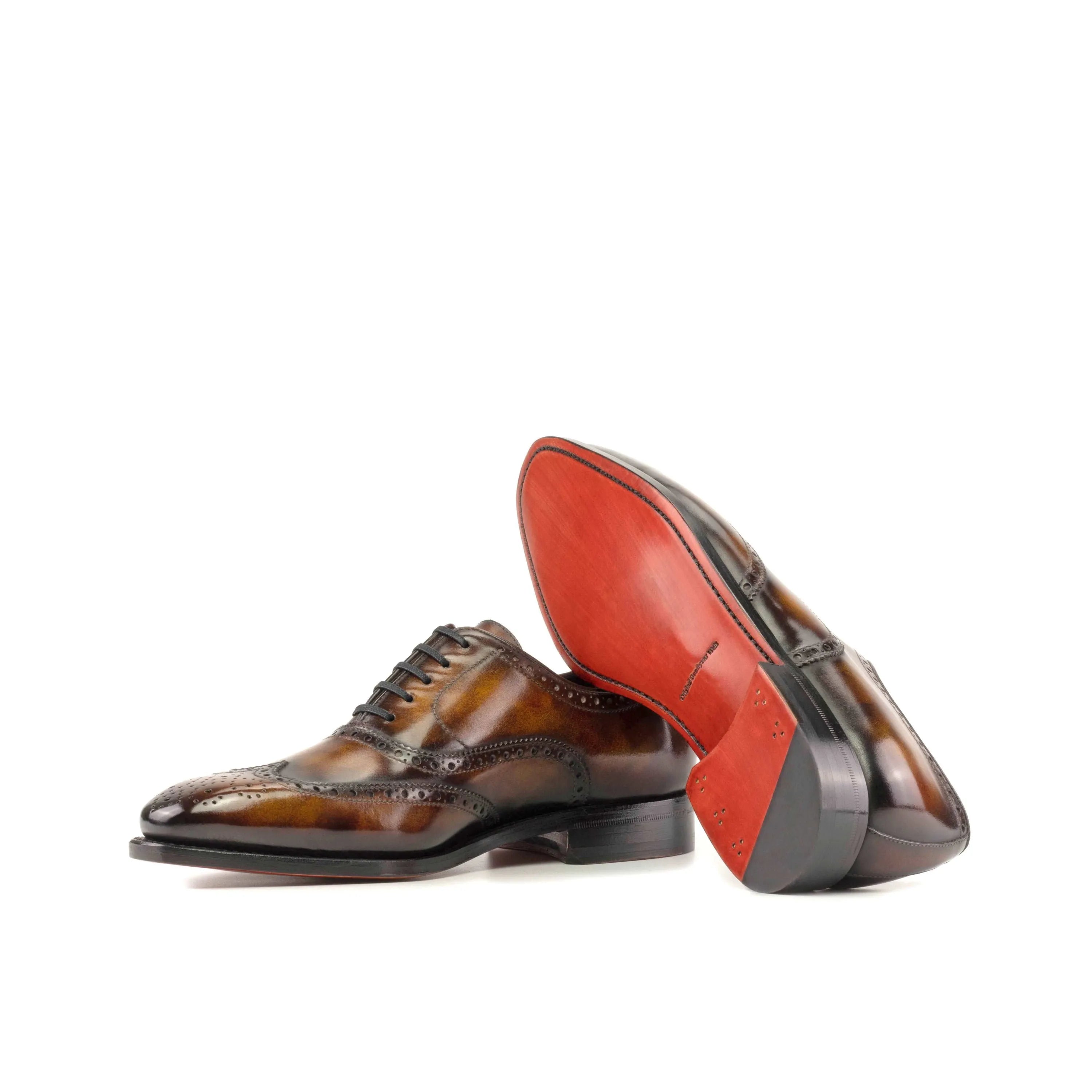 Bondo patina full brogue shoes in brown leather wingtip design