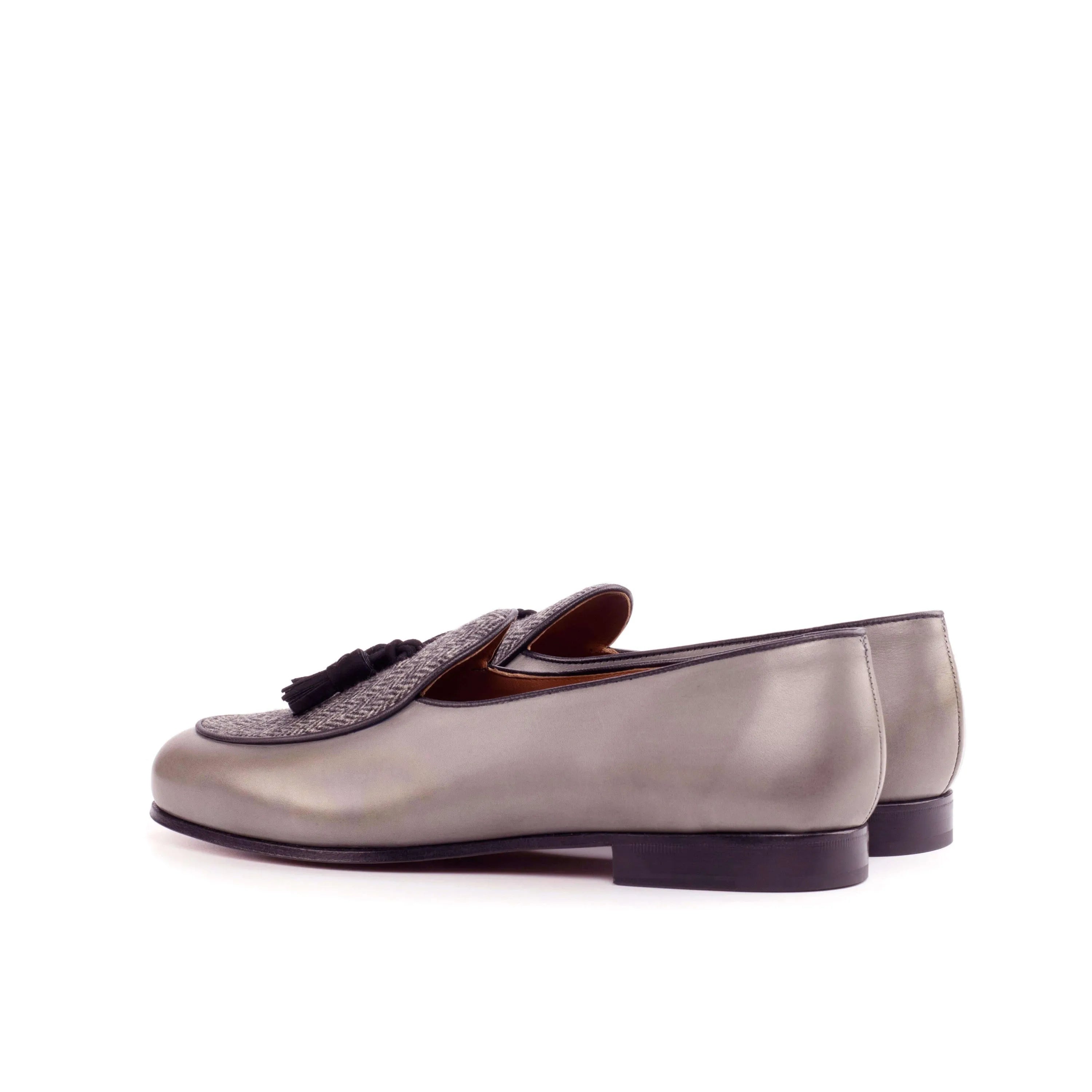 Boni Belgian Slipper gray leather tassel loafers in painted calf