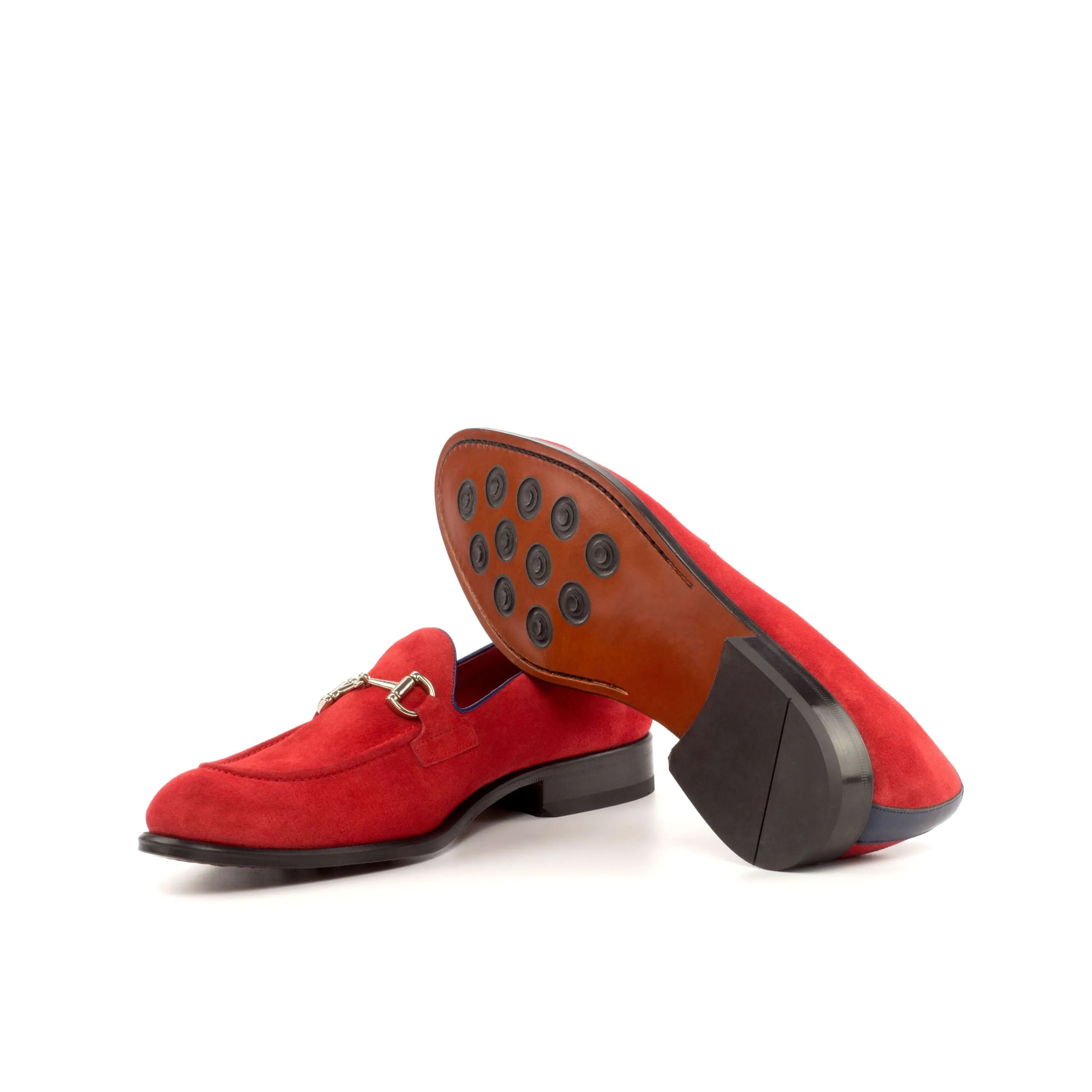 Red Bossy loafers, luxury bespoke hand-painted patina shoes for men