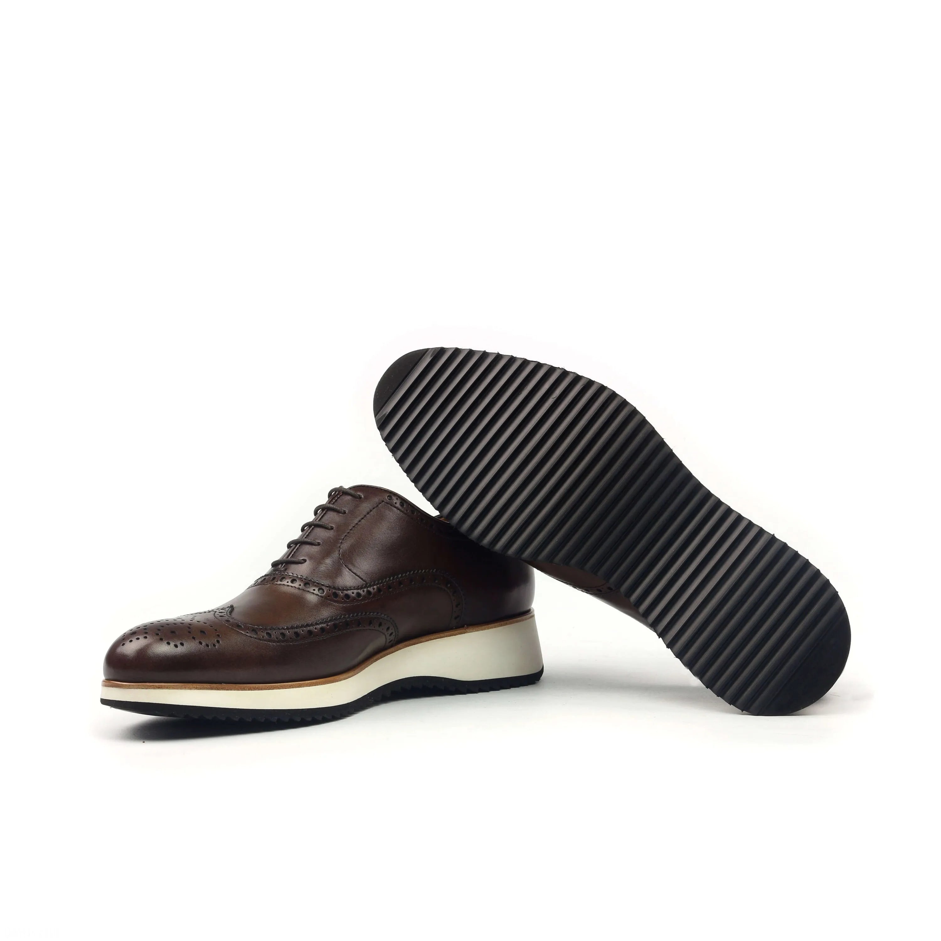 Bourdin full brogue brown leather dress shoes with thick white sole