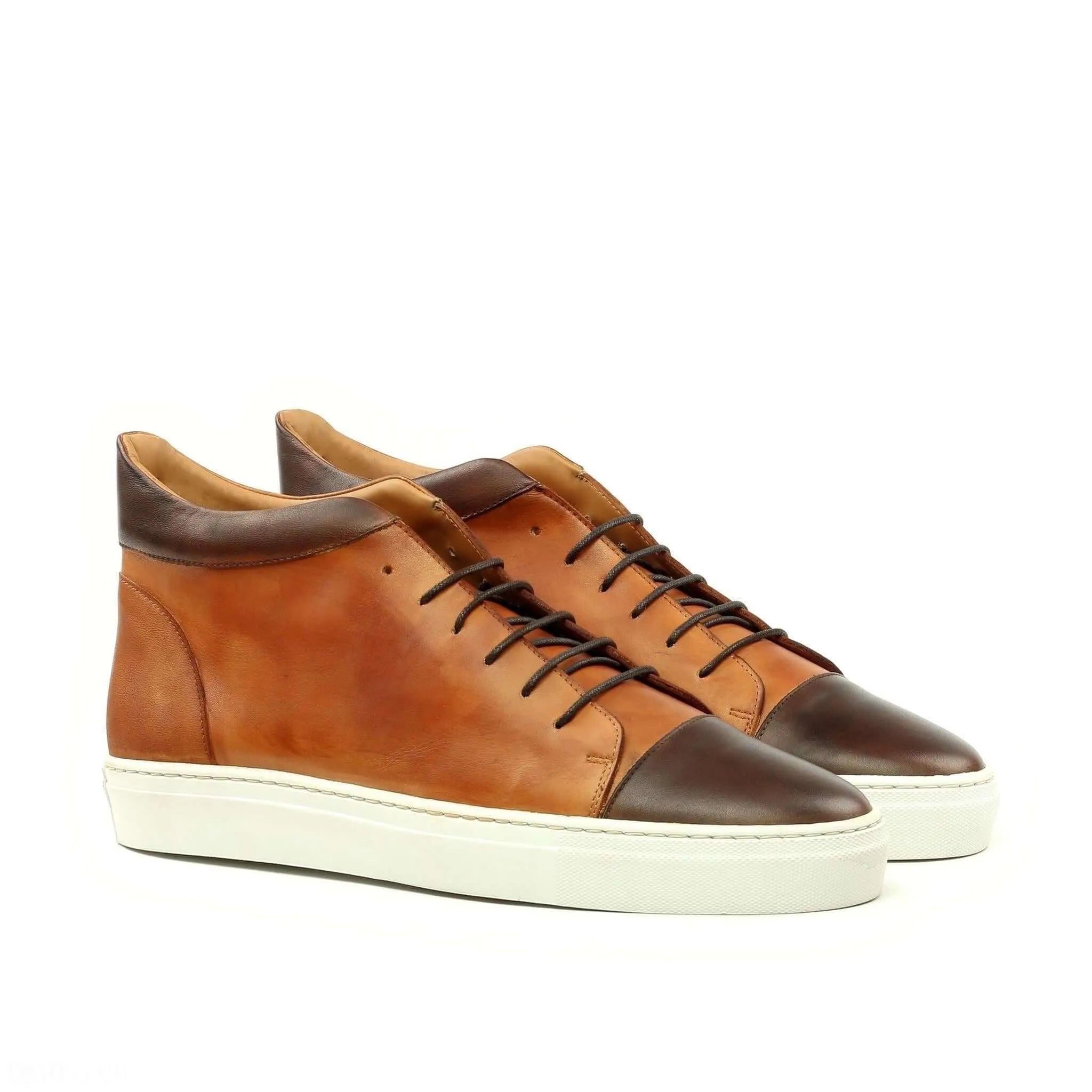 Bowie high two-tone painted calf leather high-top sneakers