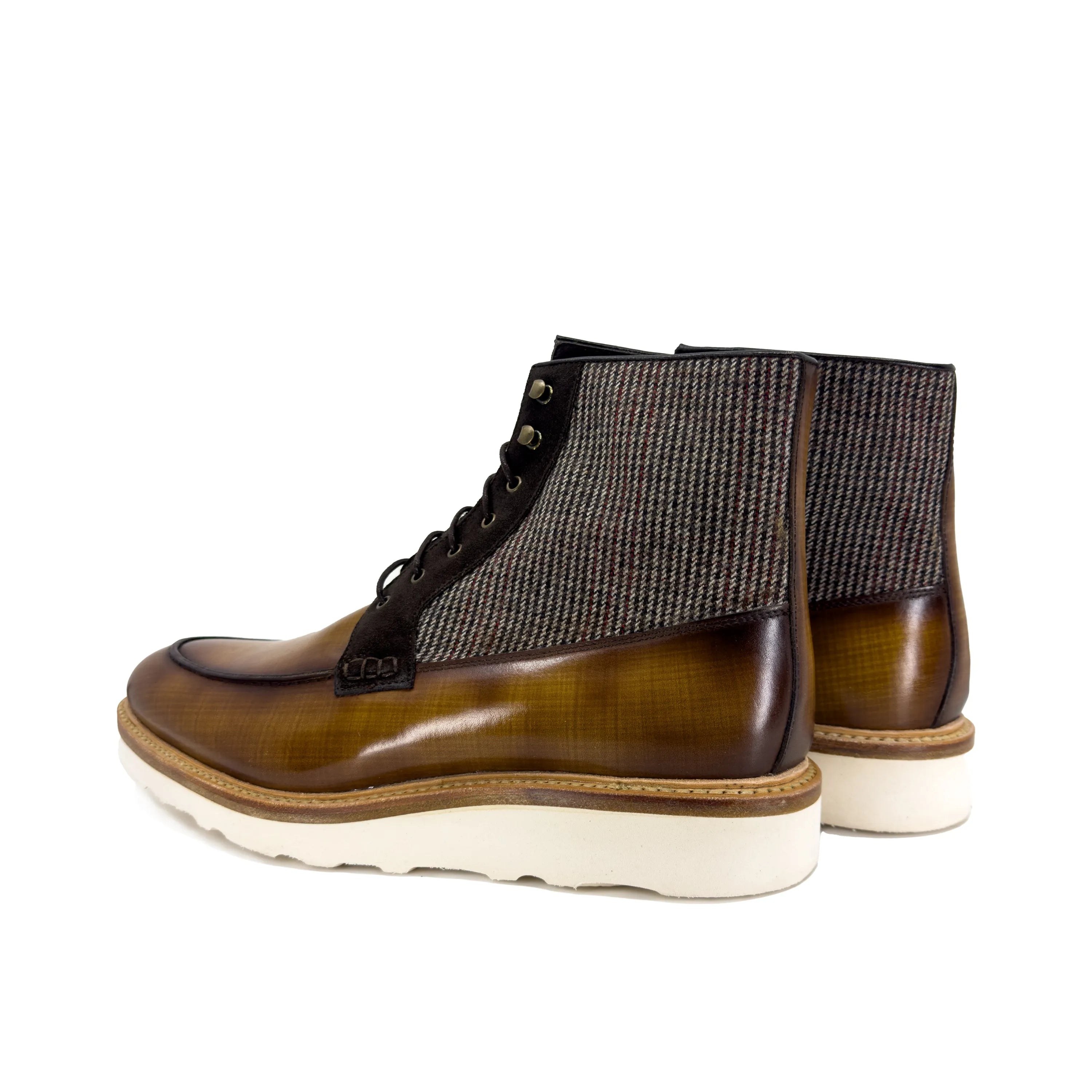Brooklyn Patina Moc Boot II in brown calf leather and tweed