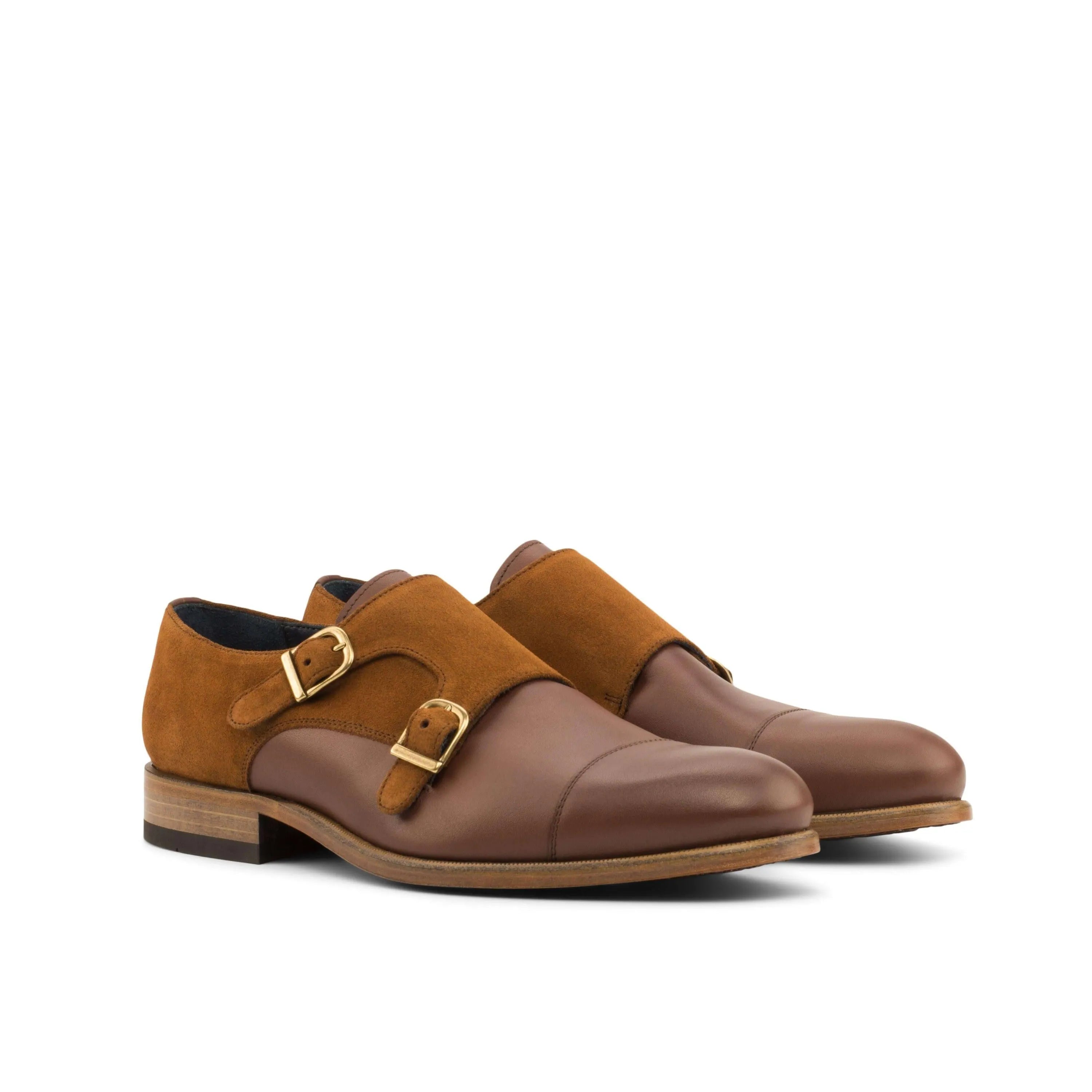 Brusca double monk shoes II in brown leather back view