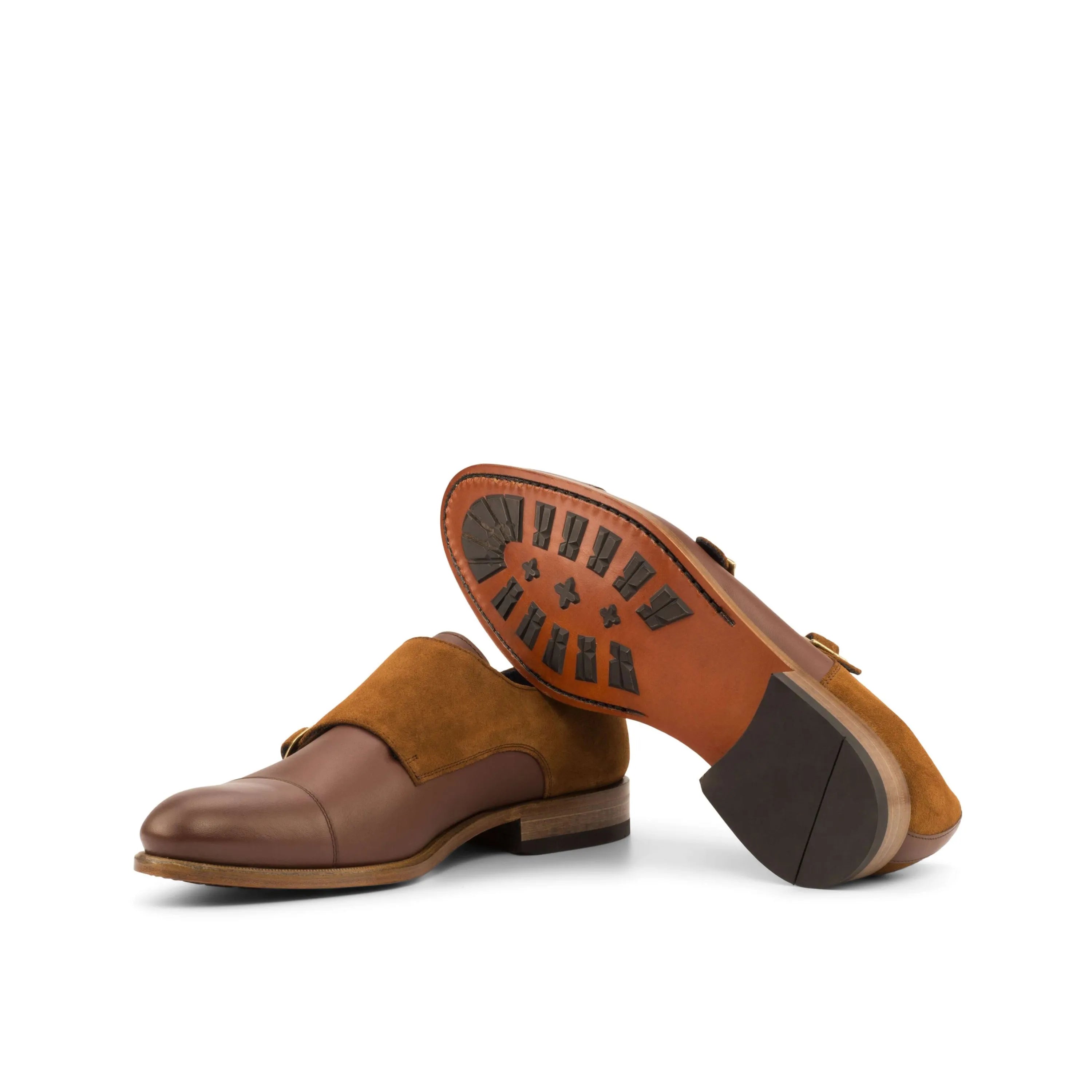 Brusca double monk shoes in brown leather and suede