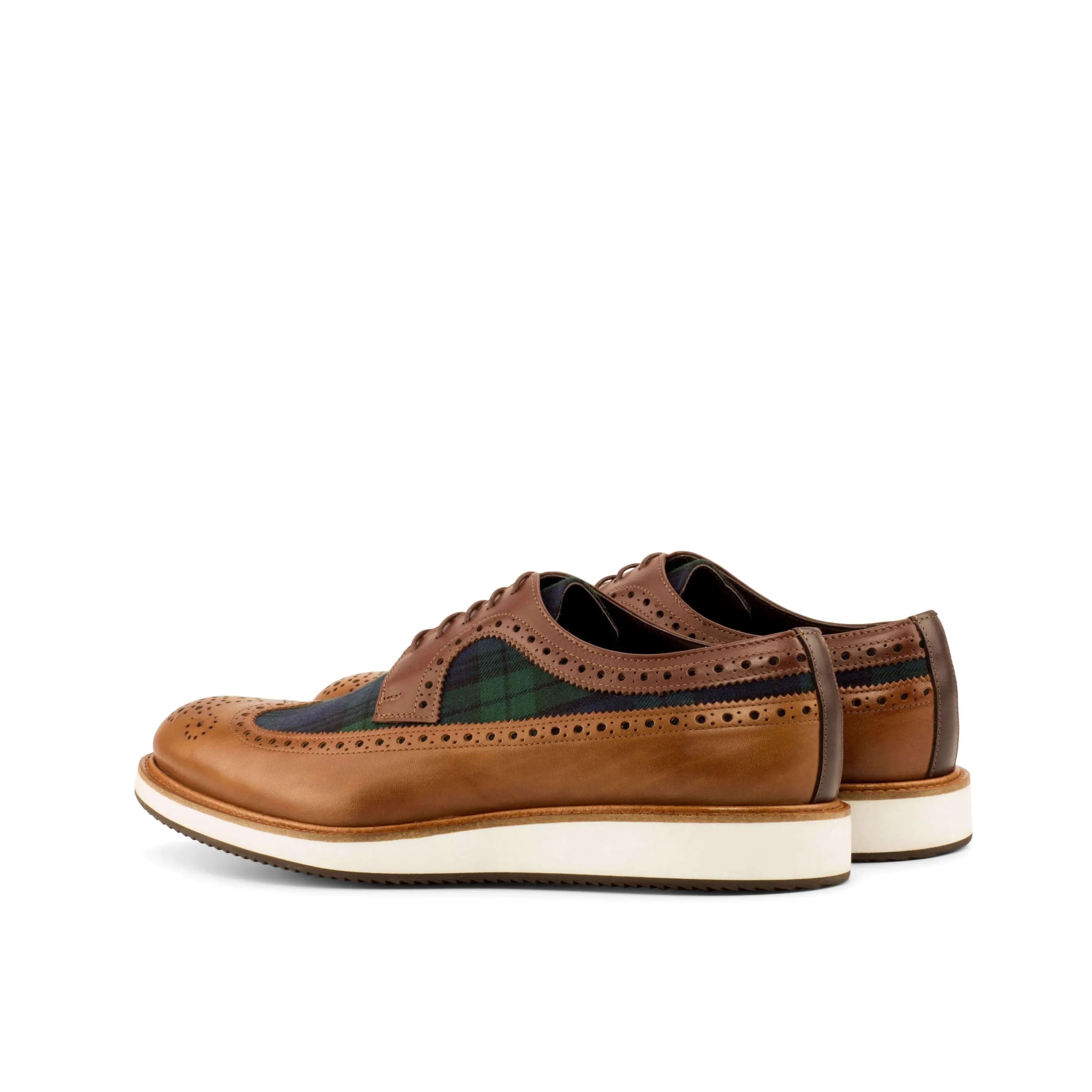C89 longwing blucher brown box calf leather plaid wingtip shoes
