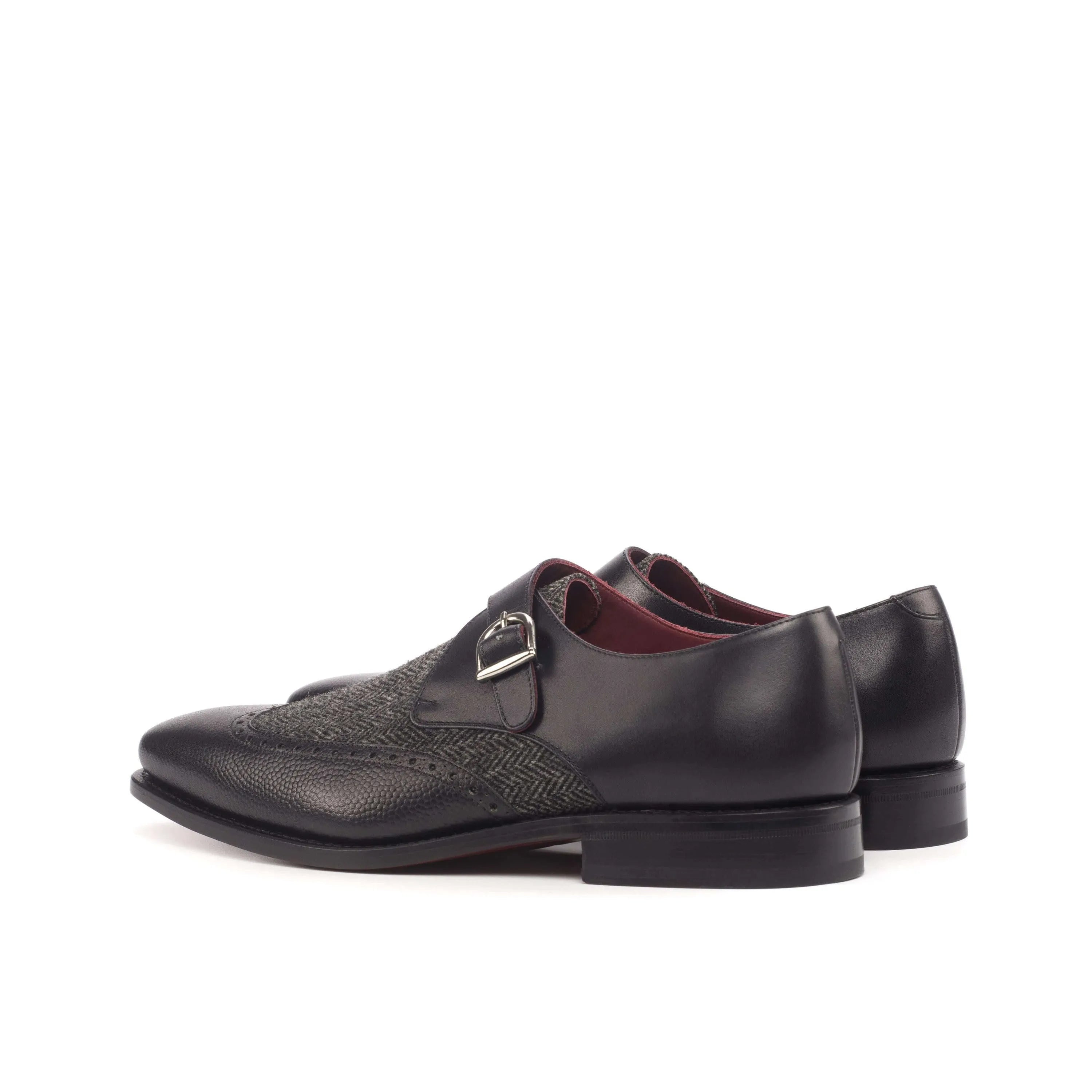 Caval Single Monk II mens black leather single monk shoes